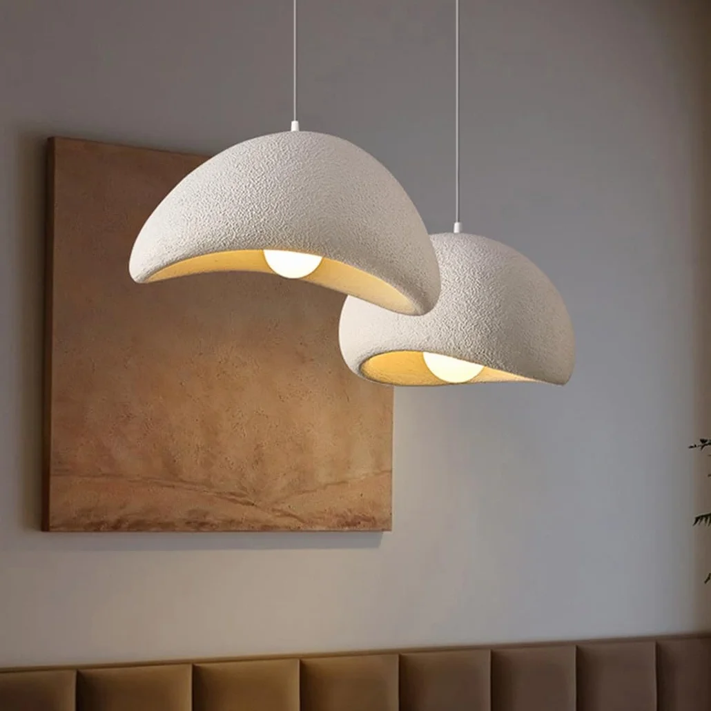 Kreatywna Lampa Wisząca Wabi-Sabi Nowoczesna Lampa Wisząca Biały Matowy Styl Nordycki Cementowa Żyrandol E27 Lampy Wiszące Do Sypialni Salonu Jadalni Pokoju Dziecięcego Kuchni Hotel Restauracja(40cm)