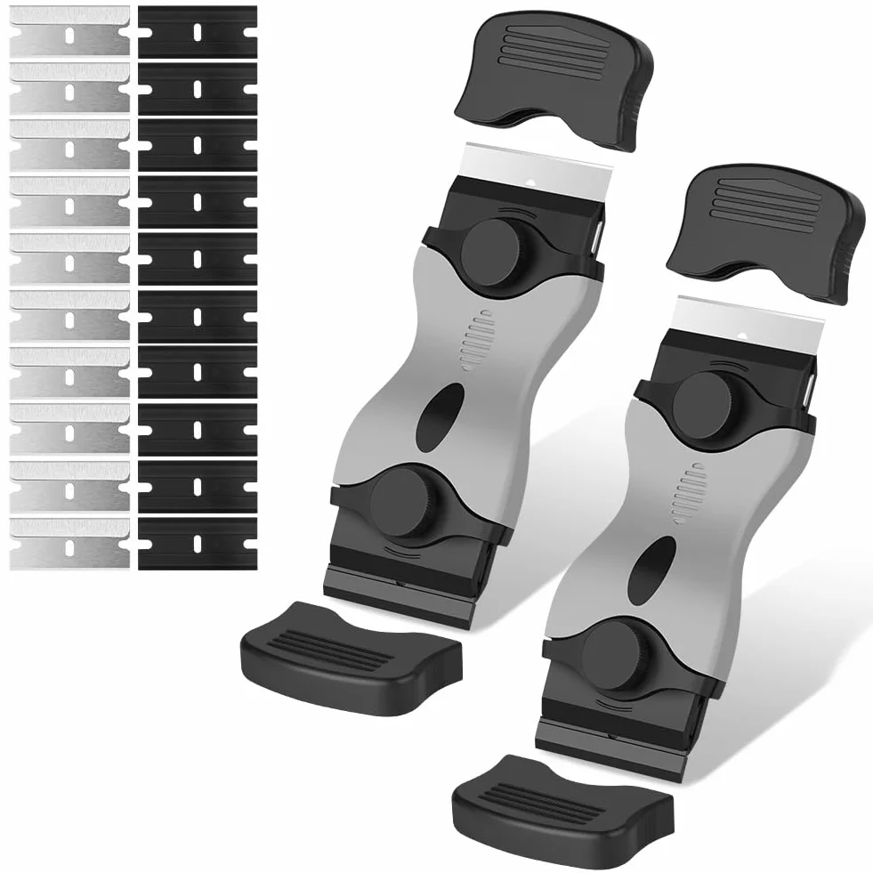 Flintronic Skrobak, skrobak do płyt ceramicznych z ostrzami ze stali nierdzewnej, niezawodny skrobak kuchenny, płyta ceramiczna, skrobak do piekarnika, płyty indukcyjnej, płyta ceramiczna, podstawa