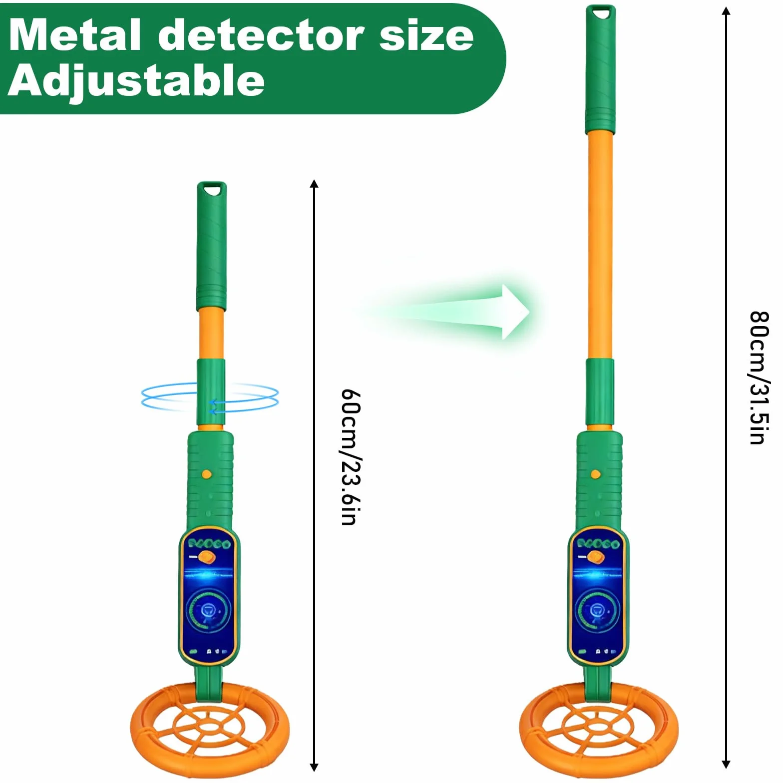 Wykrywacz metalu dla dzieci przenośny regulowany 60-80 cm z czujnikiem dźwięku