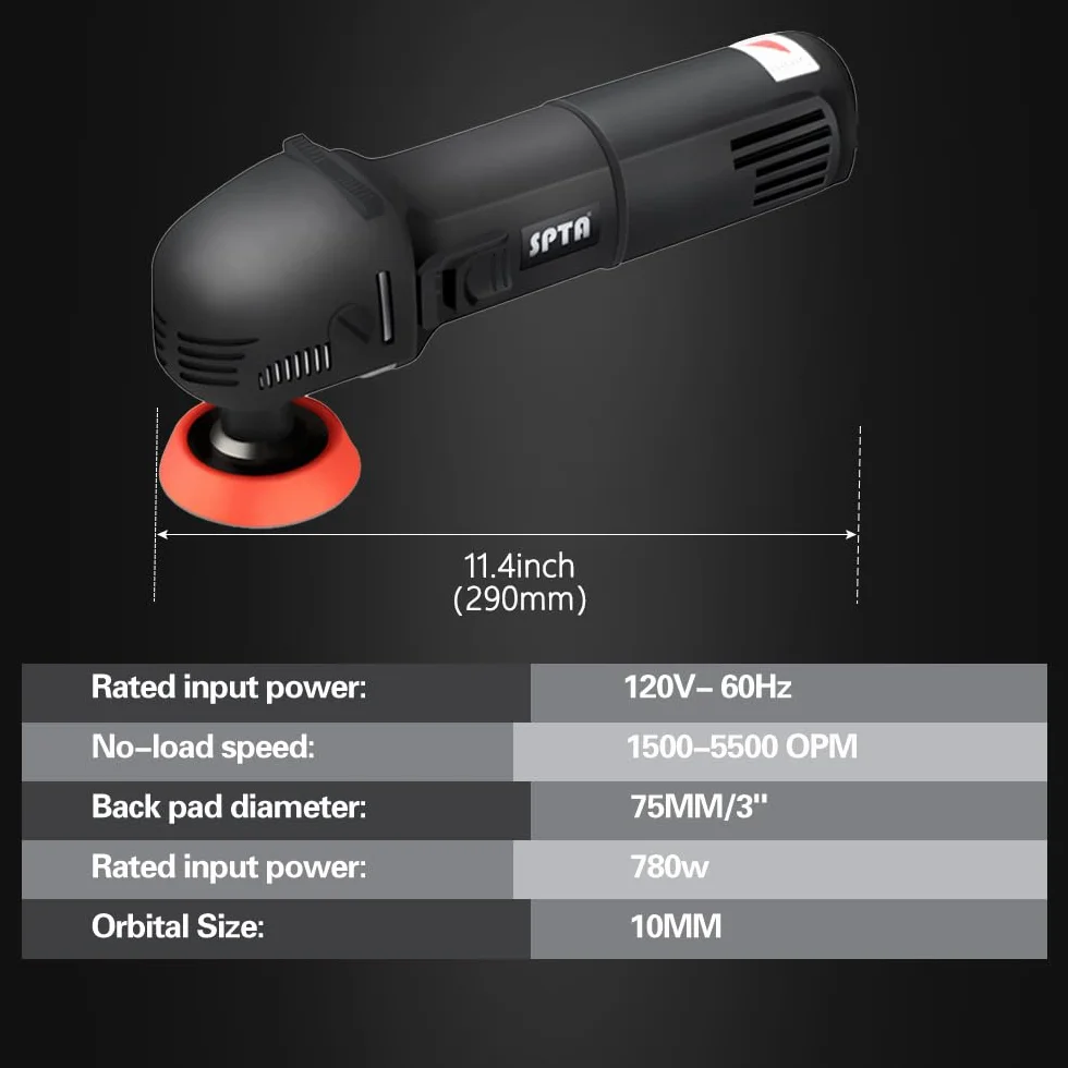 Polerka samochodowa SPTA 780 W, polerka samochodowa, 6 zmiennych prędkości, 27 padów polerskich 25 mm/50 mm/80 mm i różne akcesoria, miękki i odpinany uchwyt | HROMPS3AC