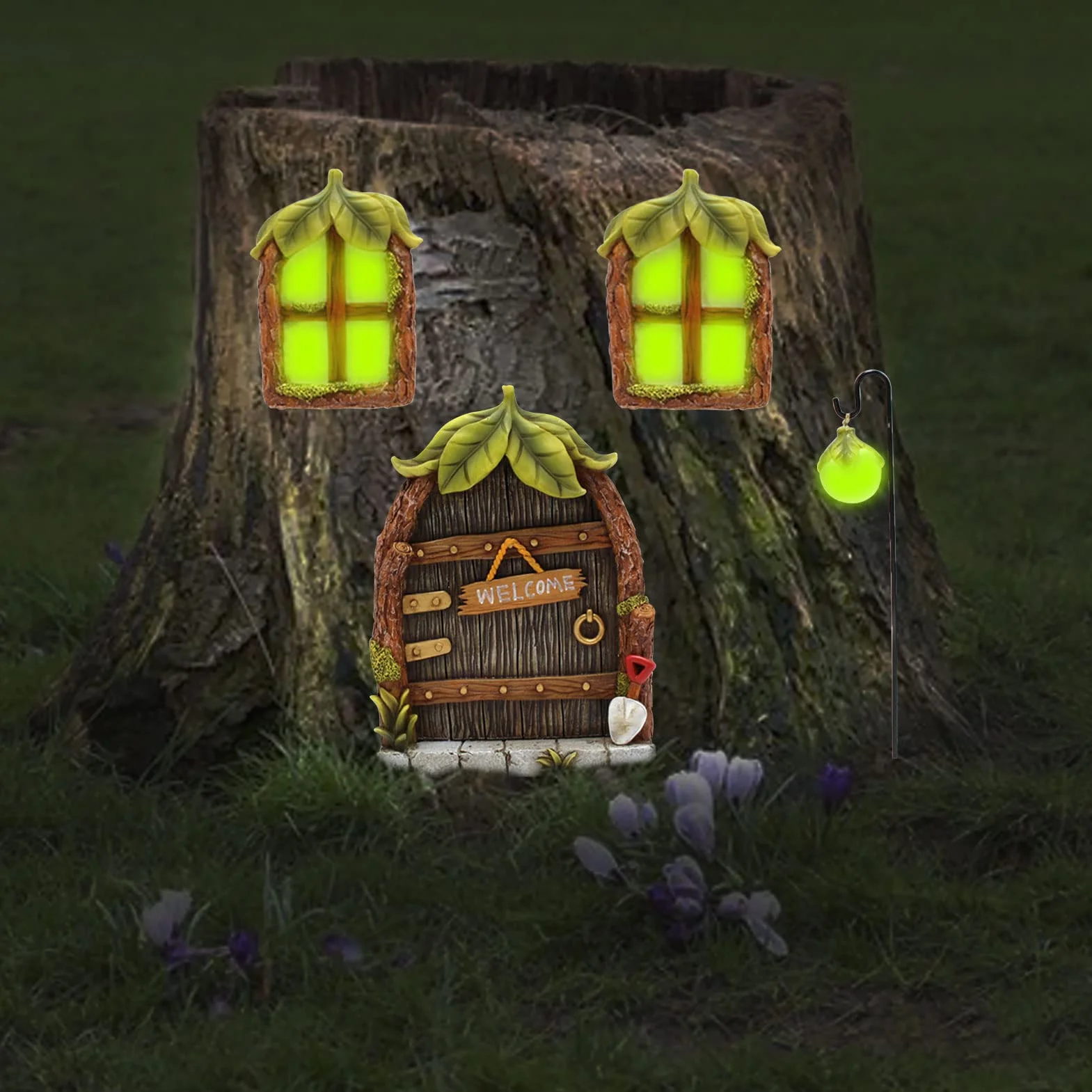 Drzwi wróżki do ogrodu, dekoracja ogrodowa, miniaturowe drzwi z żywicy, elf dom