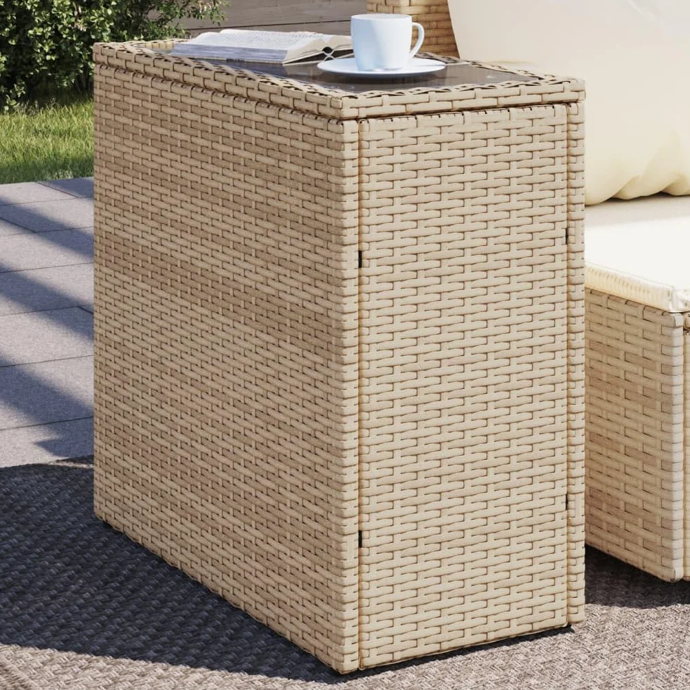 vidaXL Stolik ogrodowy ze szklanym blatem beżowy 58x27,5x55 cm