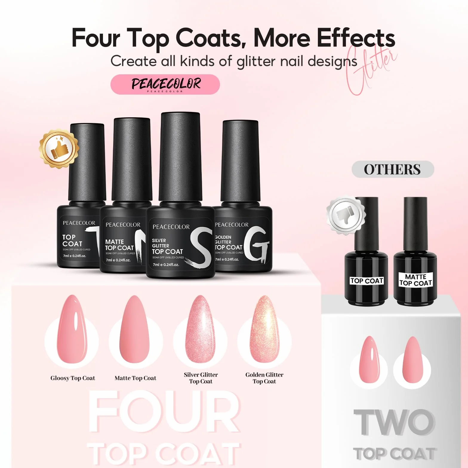 PEACECOLOR 73 szt. Zestaw półtrwałych paznokci i lampy, 55 kolorów półtrwały żelowy lakier do paznokci z podstawą Top Matowy Top Coat Zestaw do manicure półtrwały dla początkujących