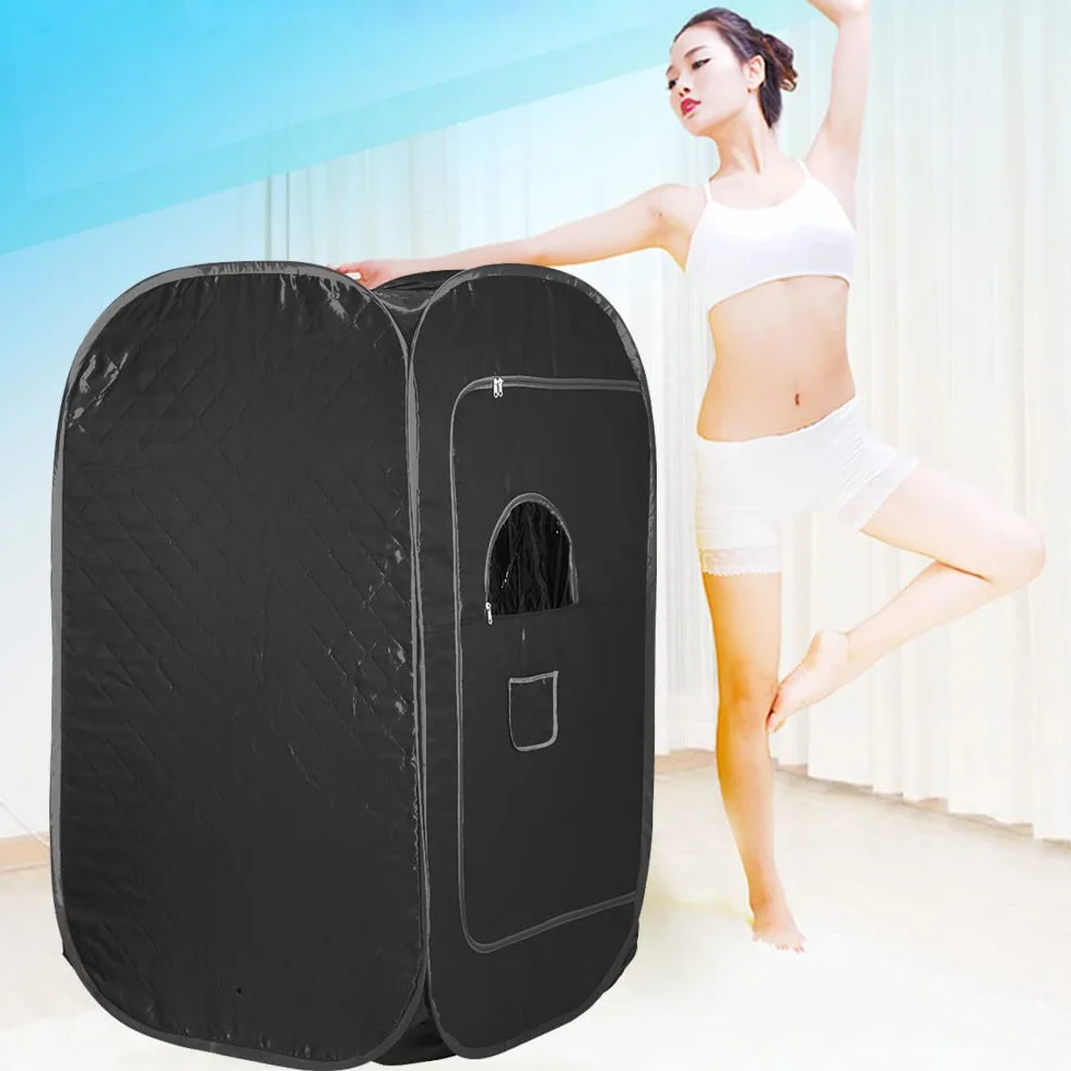 Sauna parowa do domu, mini sauna, przenośna sauna parowa, mobilna sauna parowa, SPA, zdrowa sauna domowa, łaźnia parowa z pilotem zdalnego sterowania (kolor czarny, 80 x 80 x 135 cm)