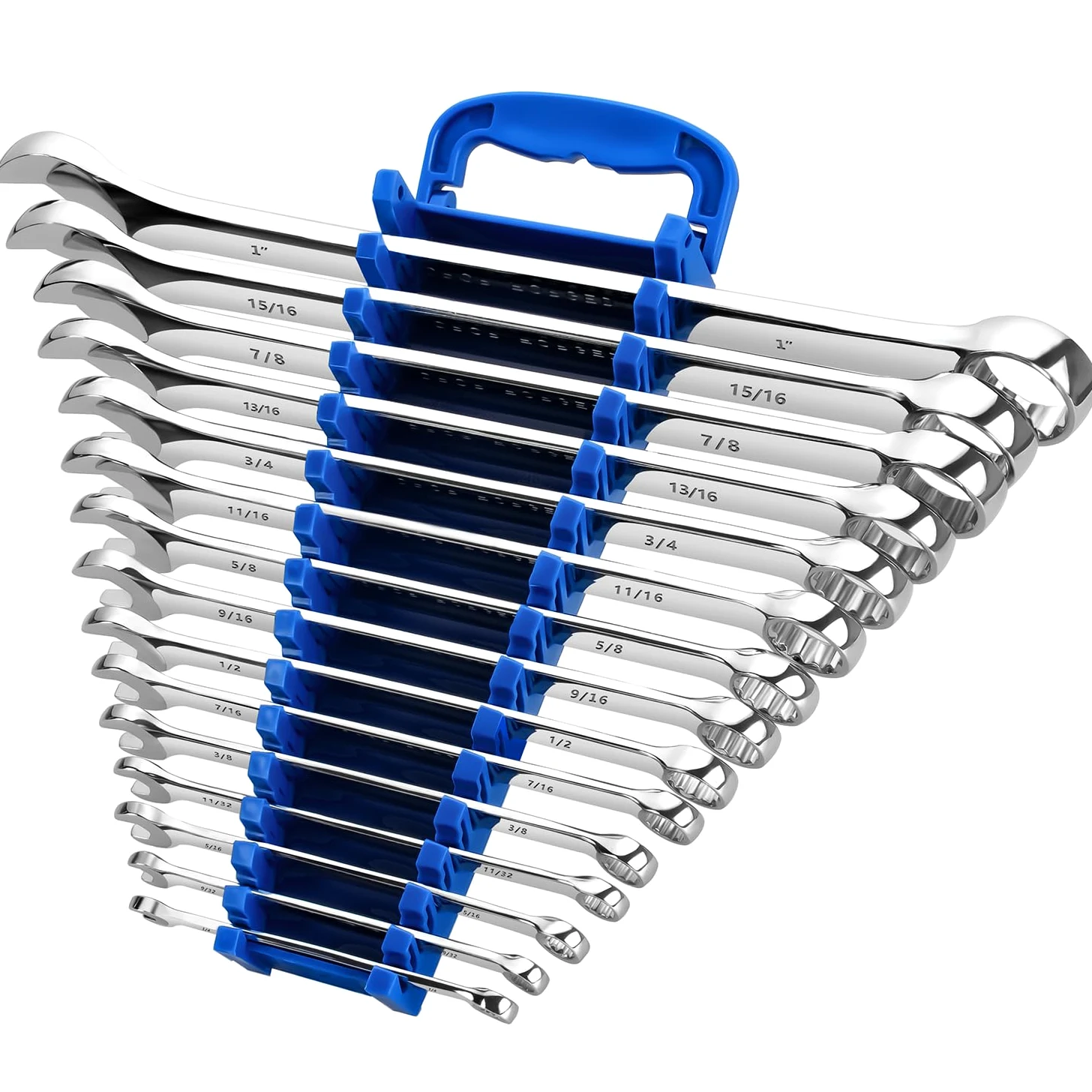 Max Moment obrotowy 15-częściowy zestaw kluczy płasko-oczkowych klasy premium, pełne rozmiary SAE od 1/4" do 2,5 cm z organizerem na stojak, stal chromowo-wanadowa, długi wzór, chromowane wykończenie