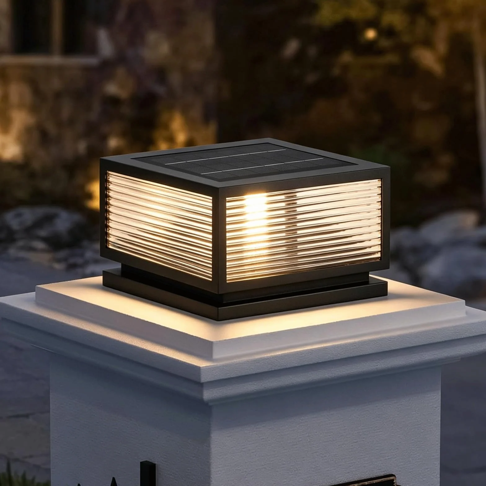 Solarne oprawy oświetleniowe do zewnętrznych słupków zewnętrznych, wodoodporne zasilane lampy kolumnowe z podstawą do montażu na molo, brama, kamień cokół, słupek, oświetlenie aluminiowe, ogrodzenie