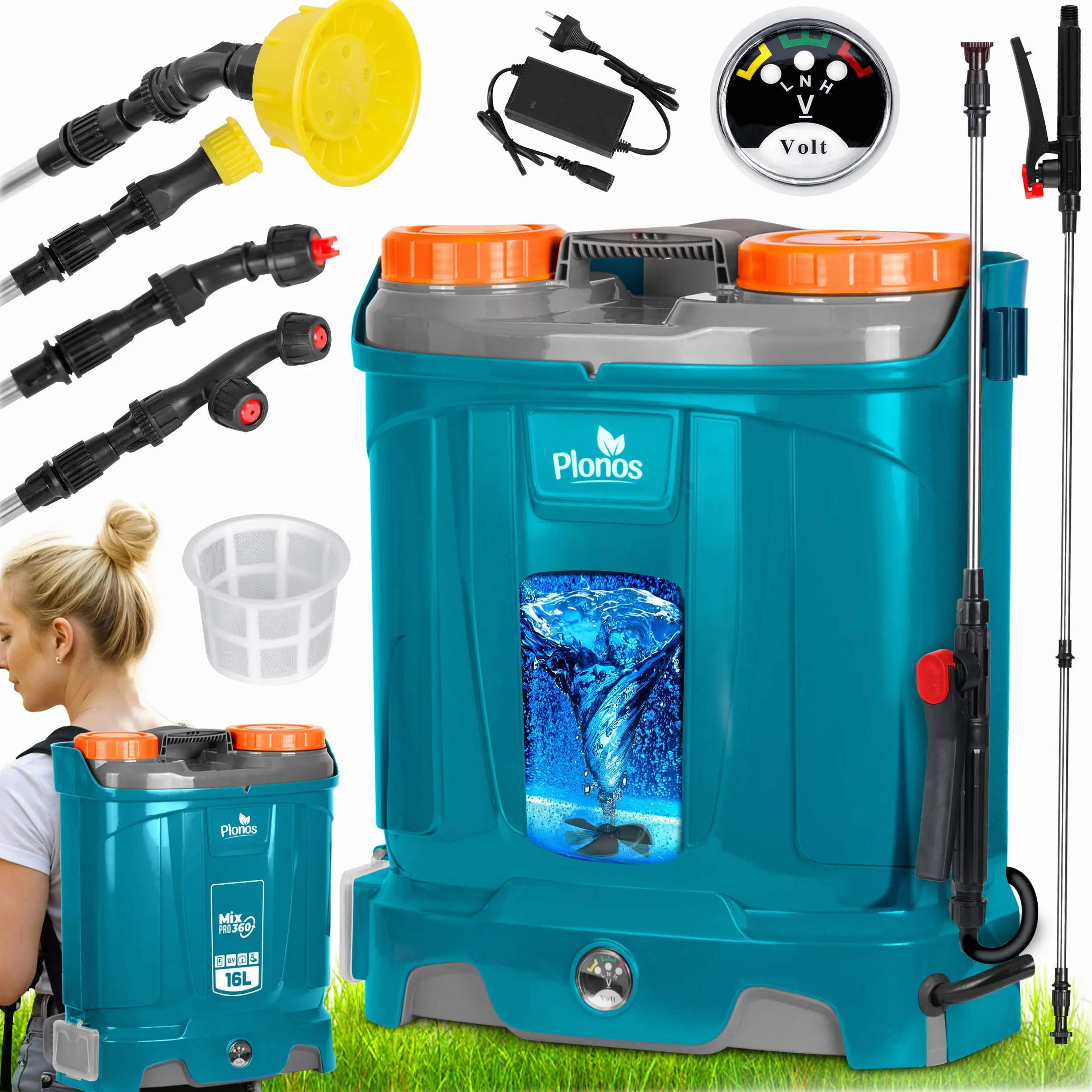 Akumulatorowy Opryskiwacz Ciśnieniowy Plecakowy 16 l 8 Ah 12 V Lanca 4 Dyszowa Niebieski