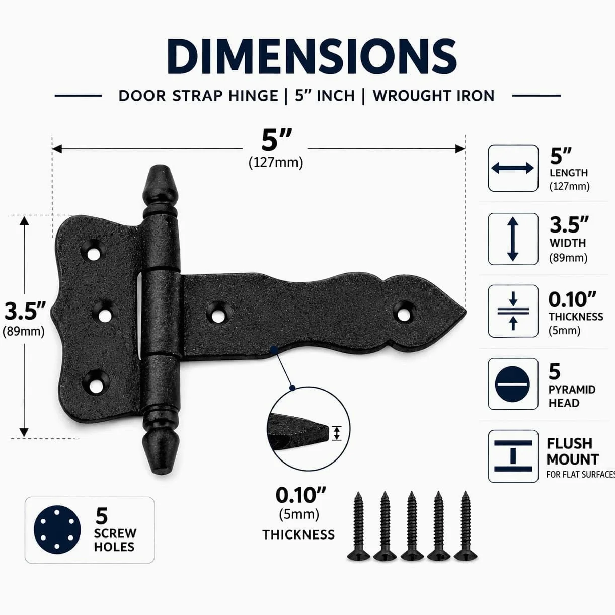 12,5 cm zawias do drzwi z kutego żelaza kolonialny antyczny design produkcja dostaw renowatora