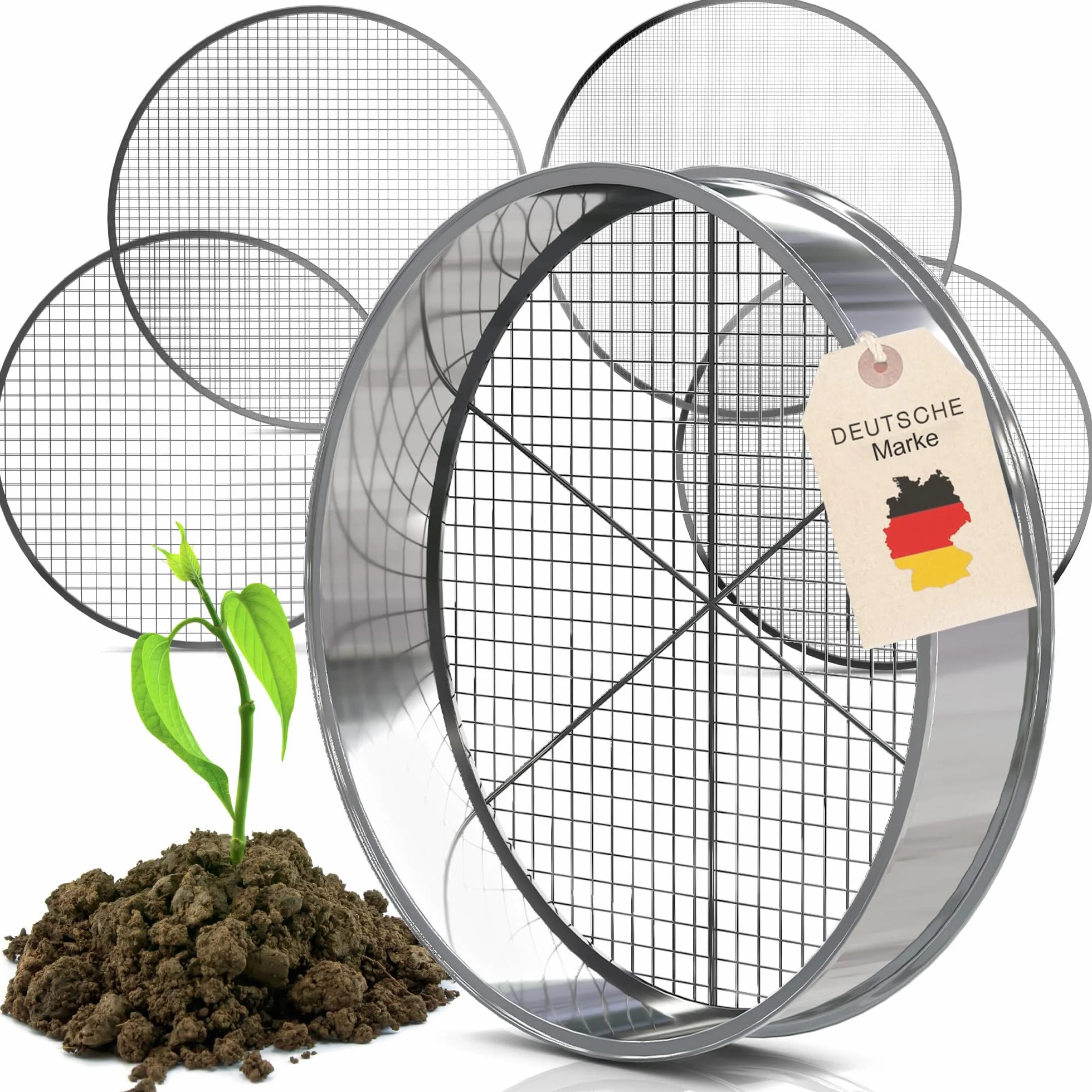 Sitko ogrodowe ze stali nierdzewnej 5 wkładów sitkowych Ø 3,5-12 mm do kompostu odporne na warunki atmosferyczne