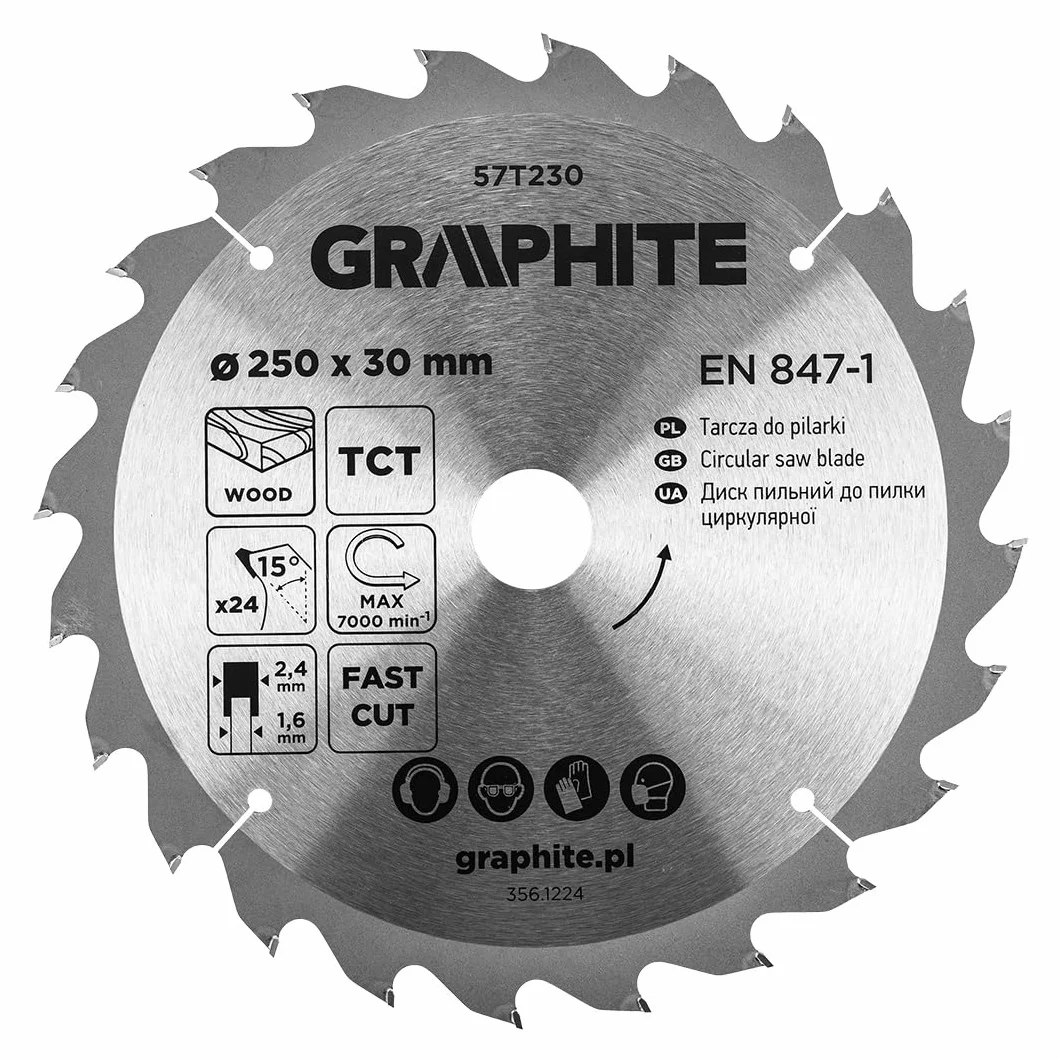 GRAPHITE Brzeszczot do piły tarczowej Widia – brzeszczot z twardego metalu do drewna, płyty wiórowej, MDF, sklejki i aluminium – precyzyjne cięcie, w zestawie pierścienie redukcyjne, czyste i szybkie