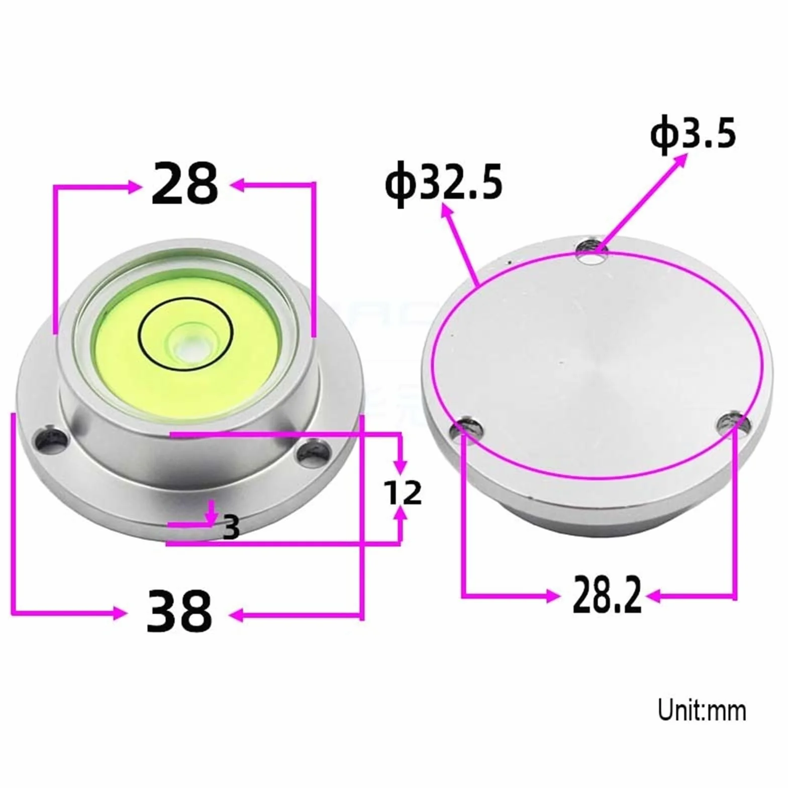 1 szt. Średnica 30 mm do 40 mm okrągły poziomica bąbelkowa wiele rozmiarów kołnierz poziomujący niwelator koralik z otworami montażowymi podstawa | 1 x 30 mm do 40 mm okrągły poziom bąbelkowy w wielu rozmiarach z kołnierzem poziomującym niwelowany (JY-382