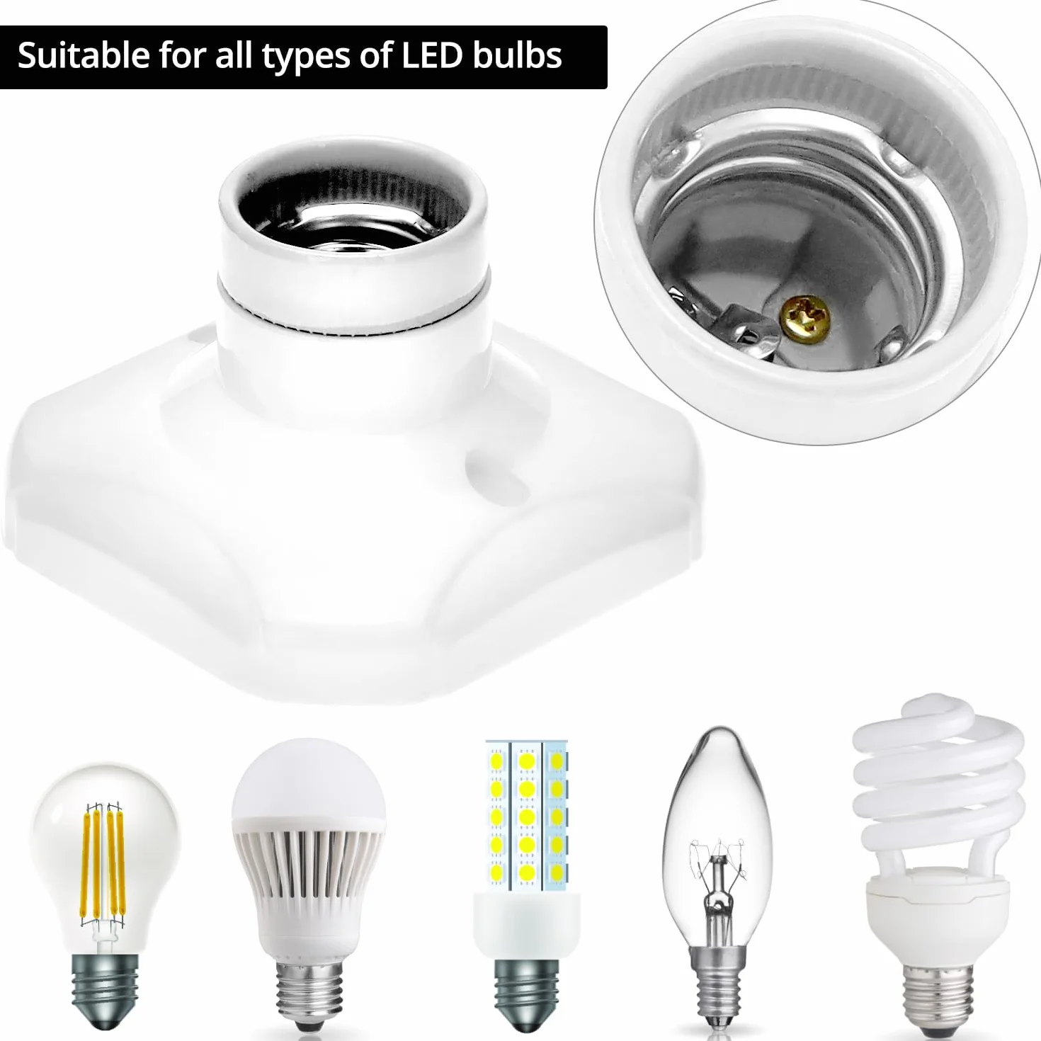QWORK 4 gniazda żarówki E27, gniazdo śrubowe E27 z ceramiczną podstawą, gniazdo AC 220 V, do żarówek LED