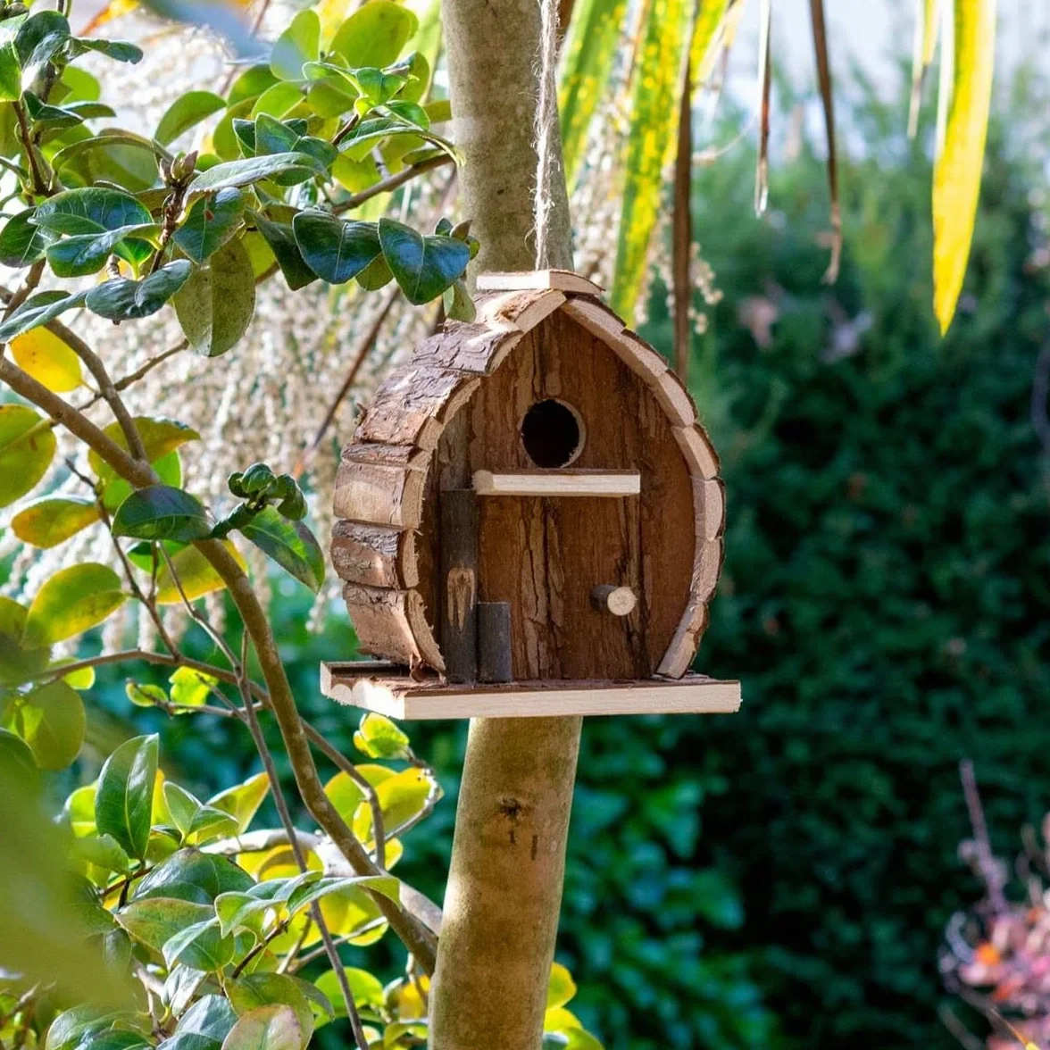 CKB LTD Drewniany domek dla ptaków, rustykalny, naturalny i odporny na warunki atmosferyczne, idealny do ogrodu, na zewnątrz, na drzewo lub balkon