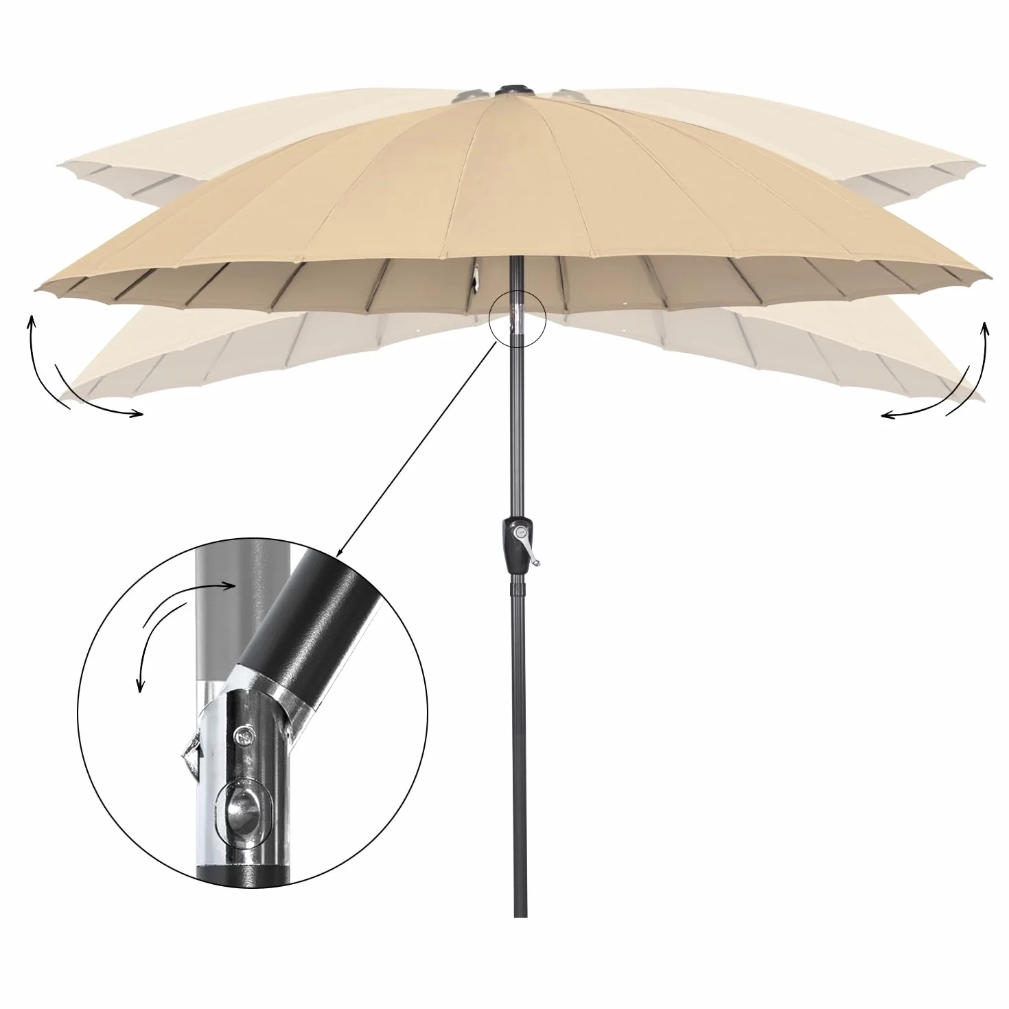 Angel Living 250 cm okrągły parasol ogrodowy aluminiowy z mechanizmem przechylania korby