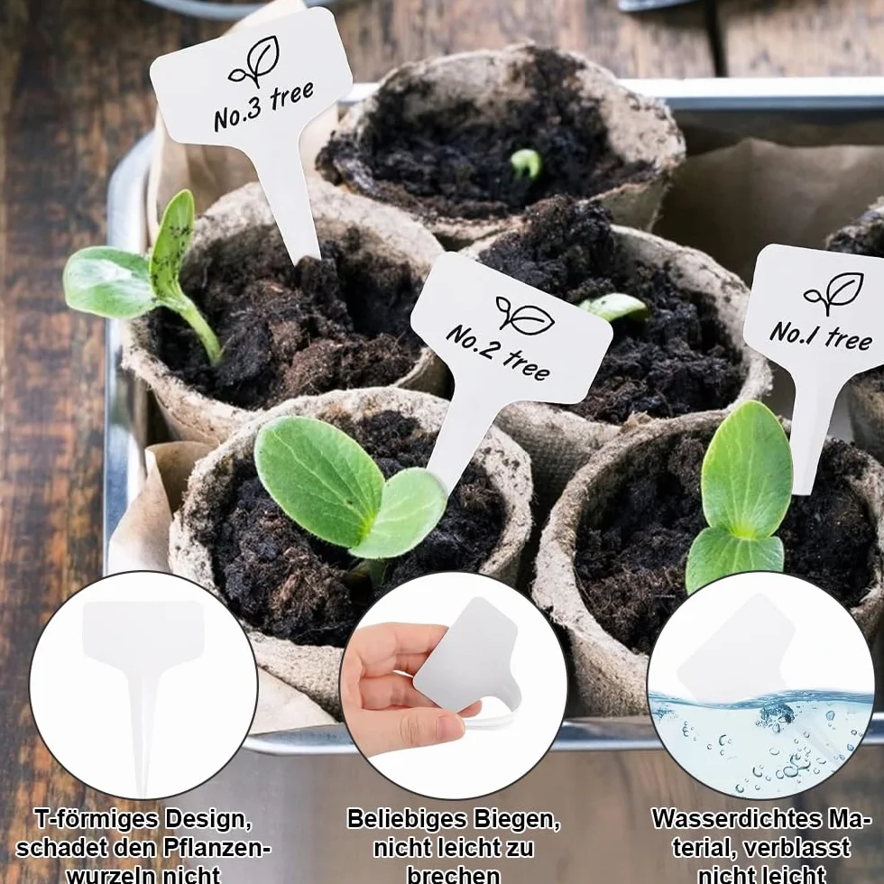 Plastikowe tabliczki na rośliny 100 sztuk 10x6 cm odporne na warunki atmosferyczne typ T białe