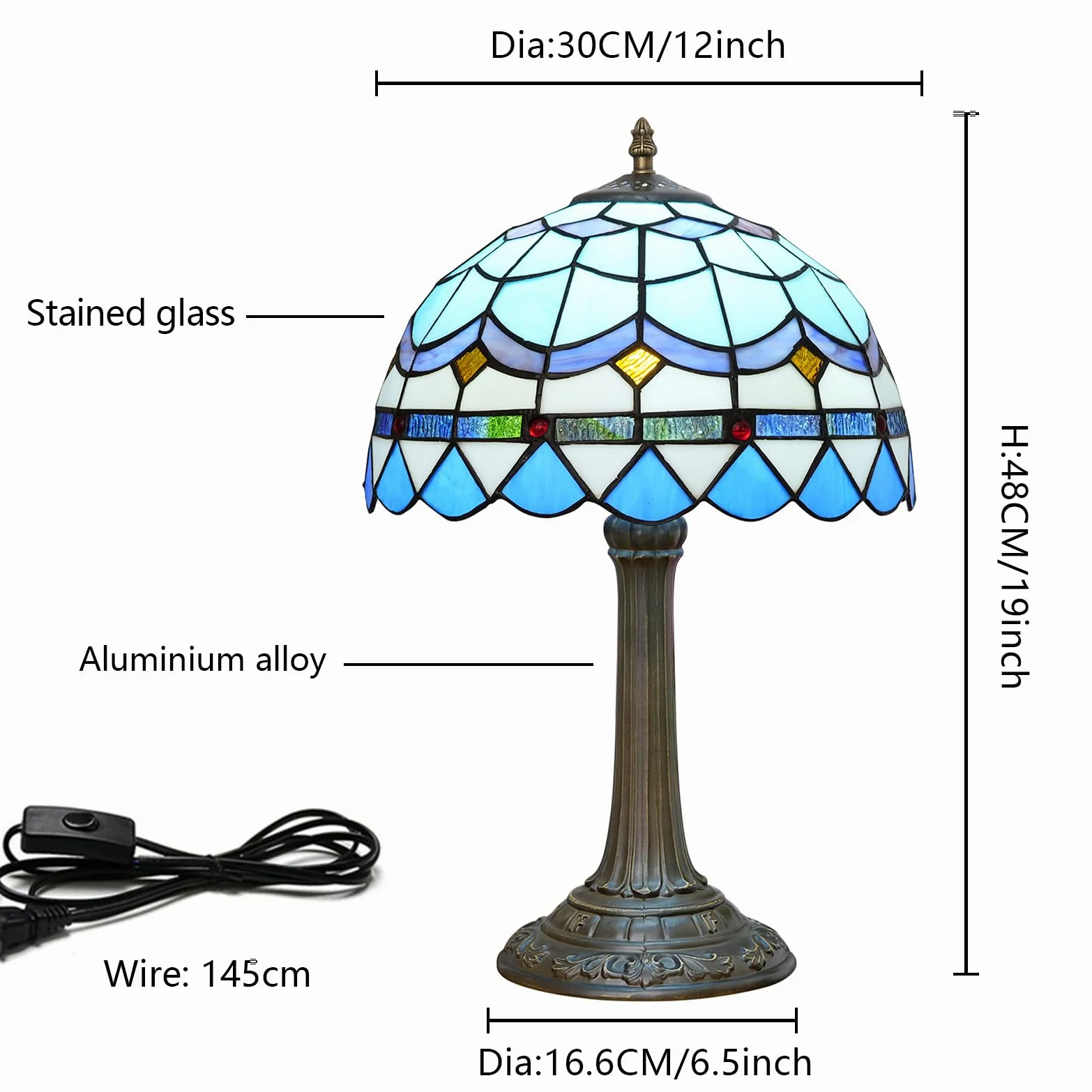 Tiffany lampa stołowa witrażowa lampa śródziemnomorska niebieska sypialnia lampa stołowa lampka do czytania lampka na biurko do salonu biura akademika jadalni dekoracja parapetówka prezent 30 x 30 x