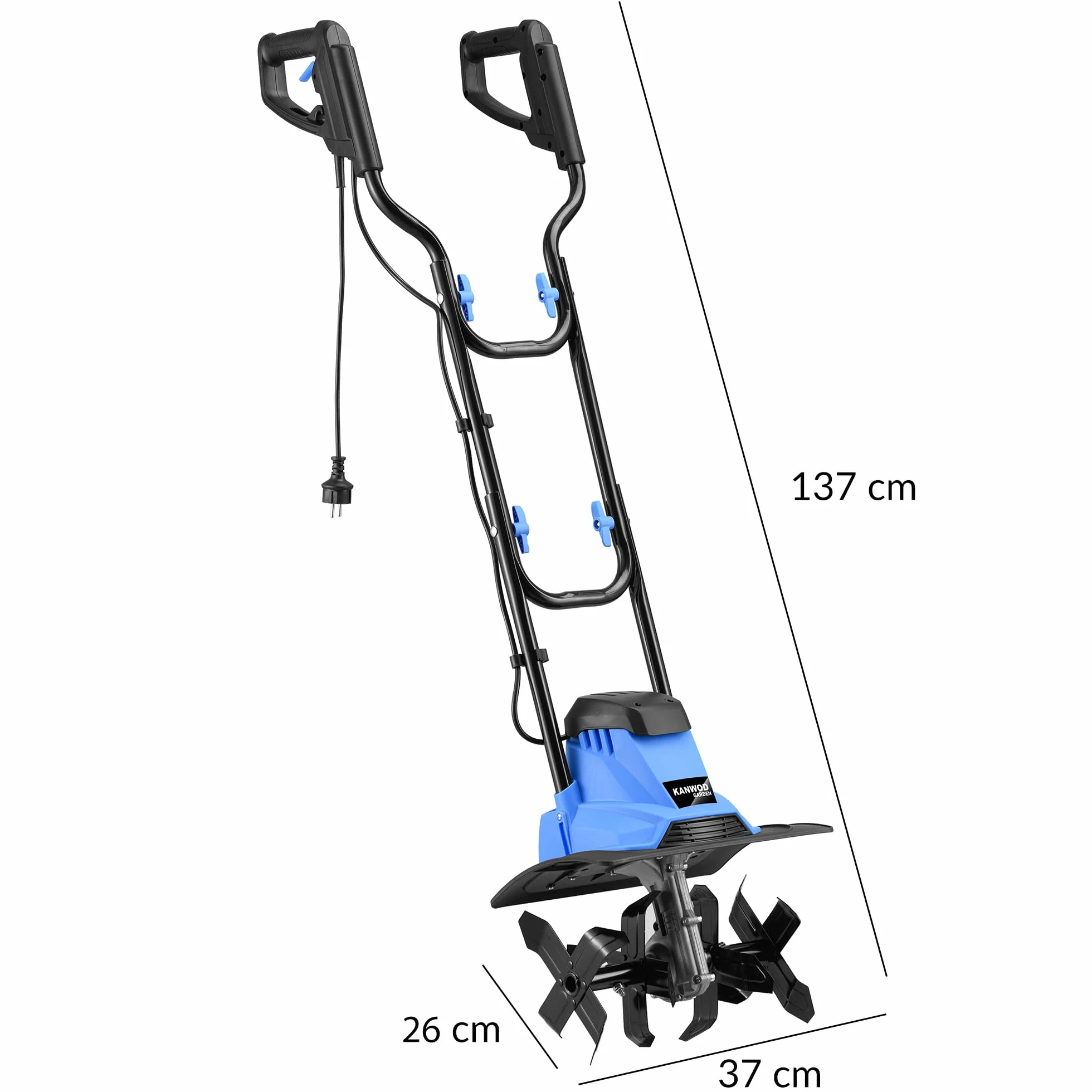 KANWOD Elektryczny motobinarka 1500 W 36 cm 22 cm składany uchwyt ostrza 4 ramiona czarny niebieski