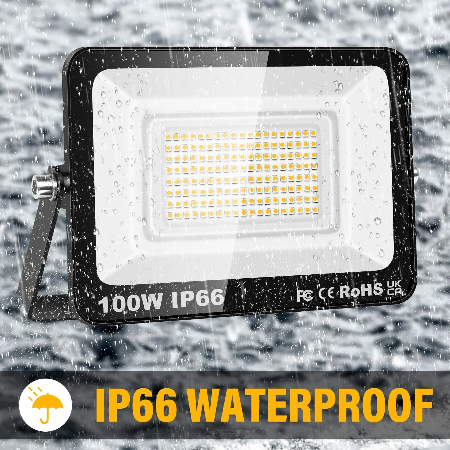 RIGIDON Zewnętrzny reflektor Led z gniazdkiem, 1 x 1000 W 10000LM IP66, wodoodporna lampa punktowa Led do patio, garażu, tarasu, ogrodu, na ścianę, 3000 K, ciepła biel