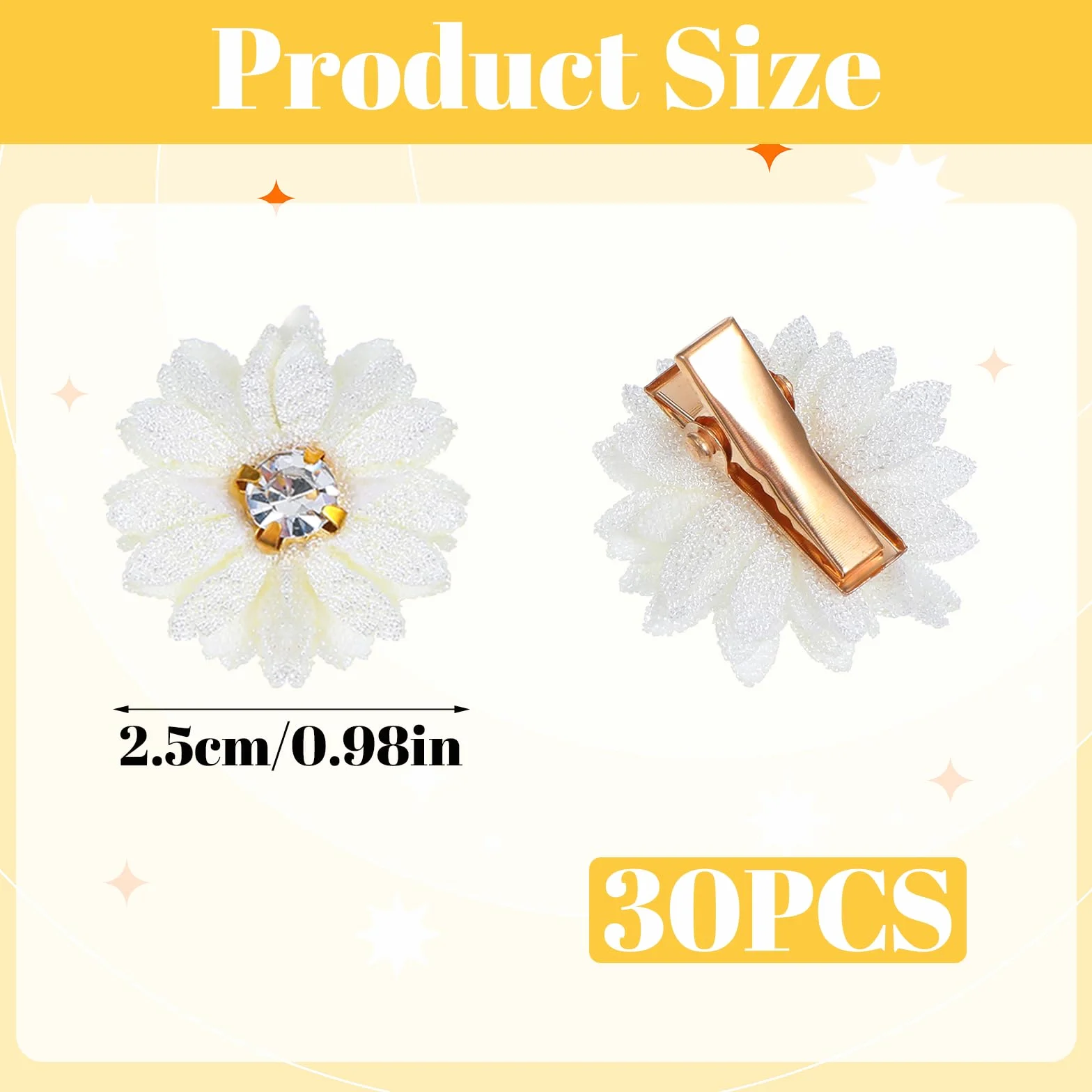 30 sztuk mini spinek do włosów z białymi kwiatami ze strasem, małe ozdoby do włosów ze strasu, ozdoba do włosów z materiału, kwiaty kwiatów, eleganckie akcesoria dekoracyjne na wesele dla dziewcząt i