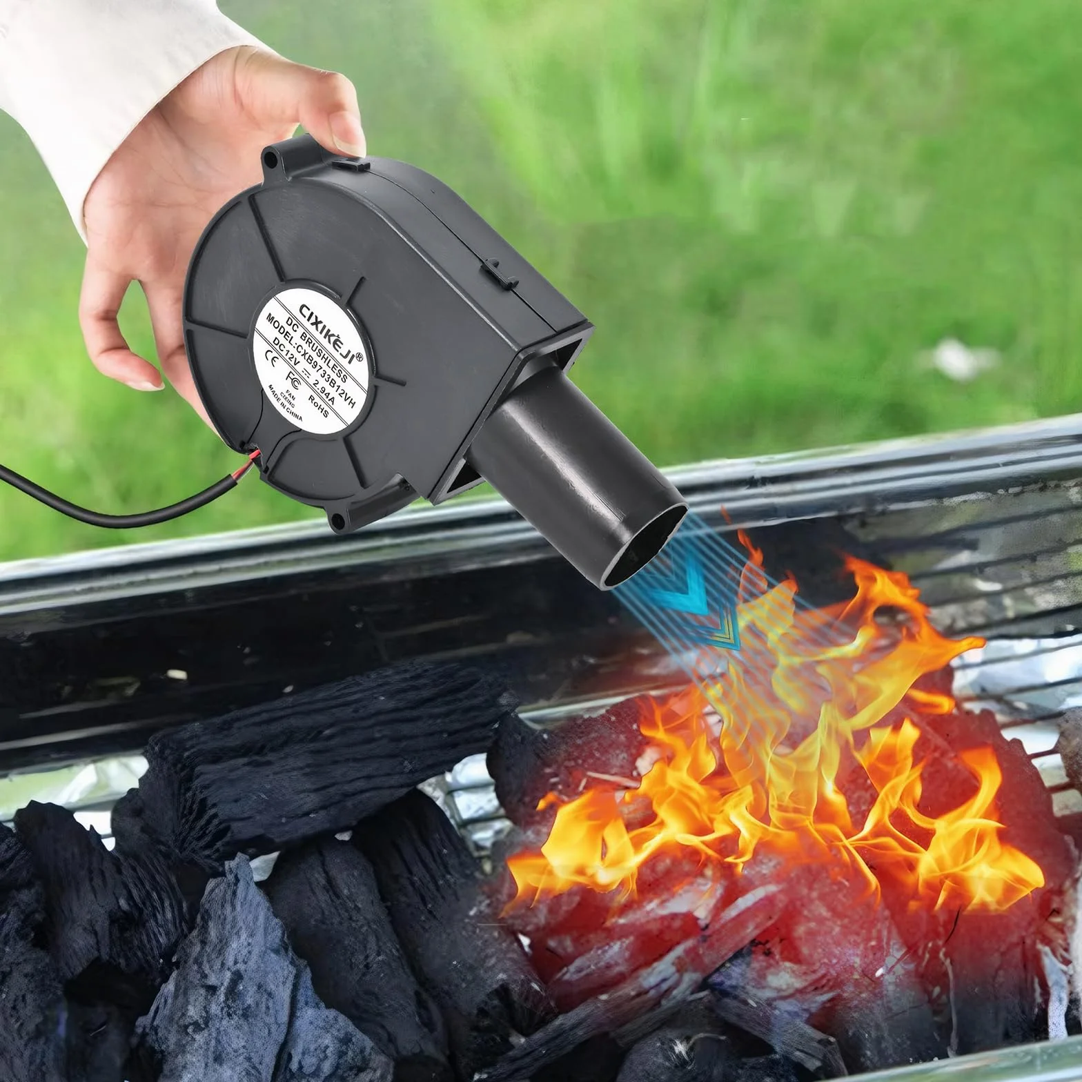 Colexy Dmuchawa, wentylator 12 V, turbina z regulatorem prędkości obrotowej i wylotem powietrza, wentylator promieniowy 12 V, regulowany wentylator turbinowy do pieca kominkowego, na piknik, kemping