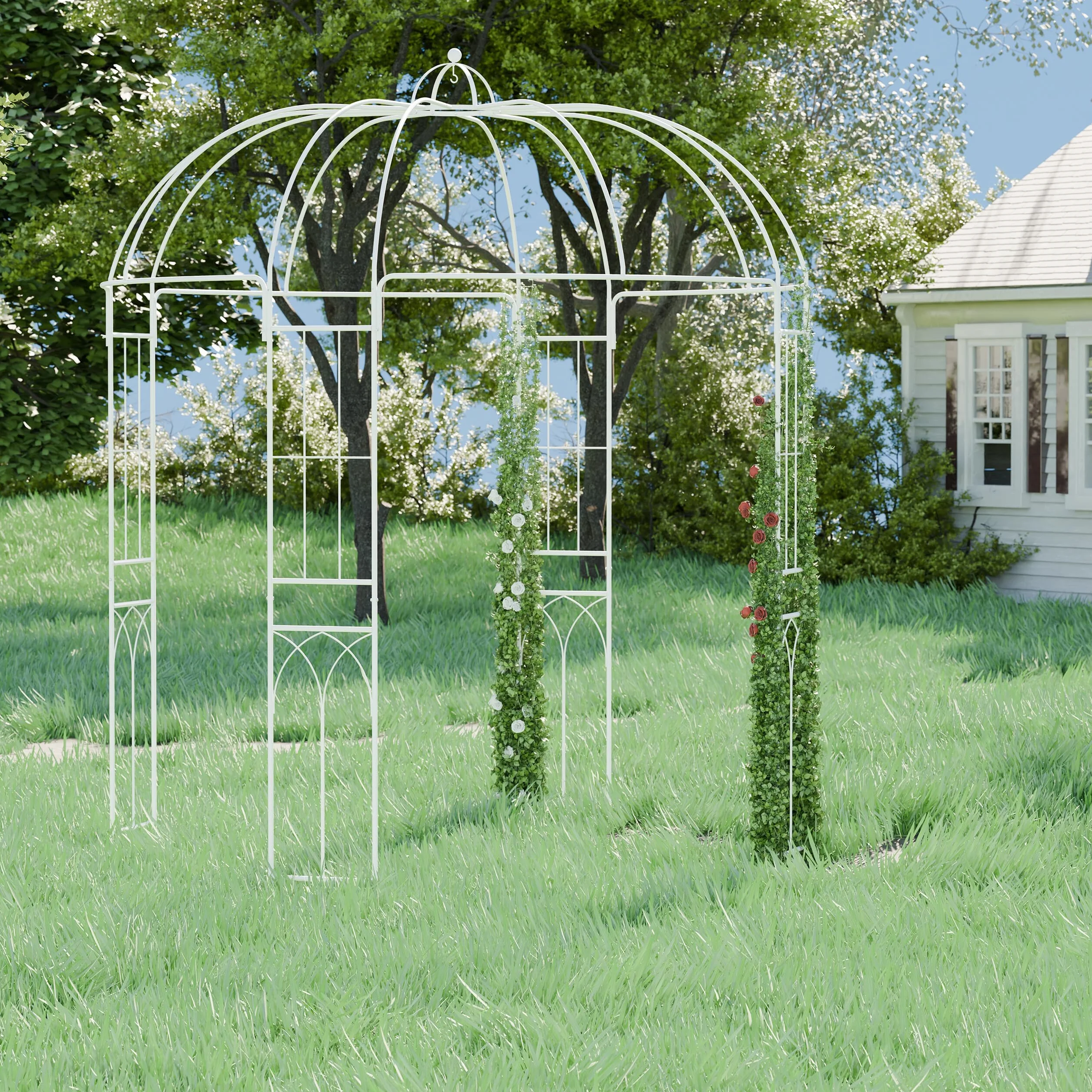 Relaxdays Altana ogrodowa, pawilon metalowy, wys. 269 x 211 x 211 cm, pawilon tarasowy, podpórka dla roślin, pergola, biała, stal
