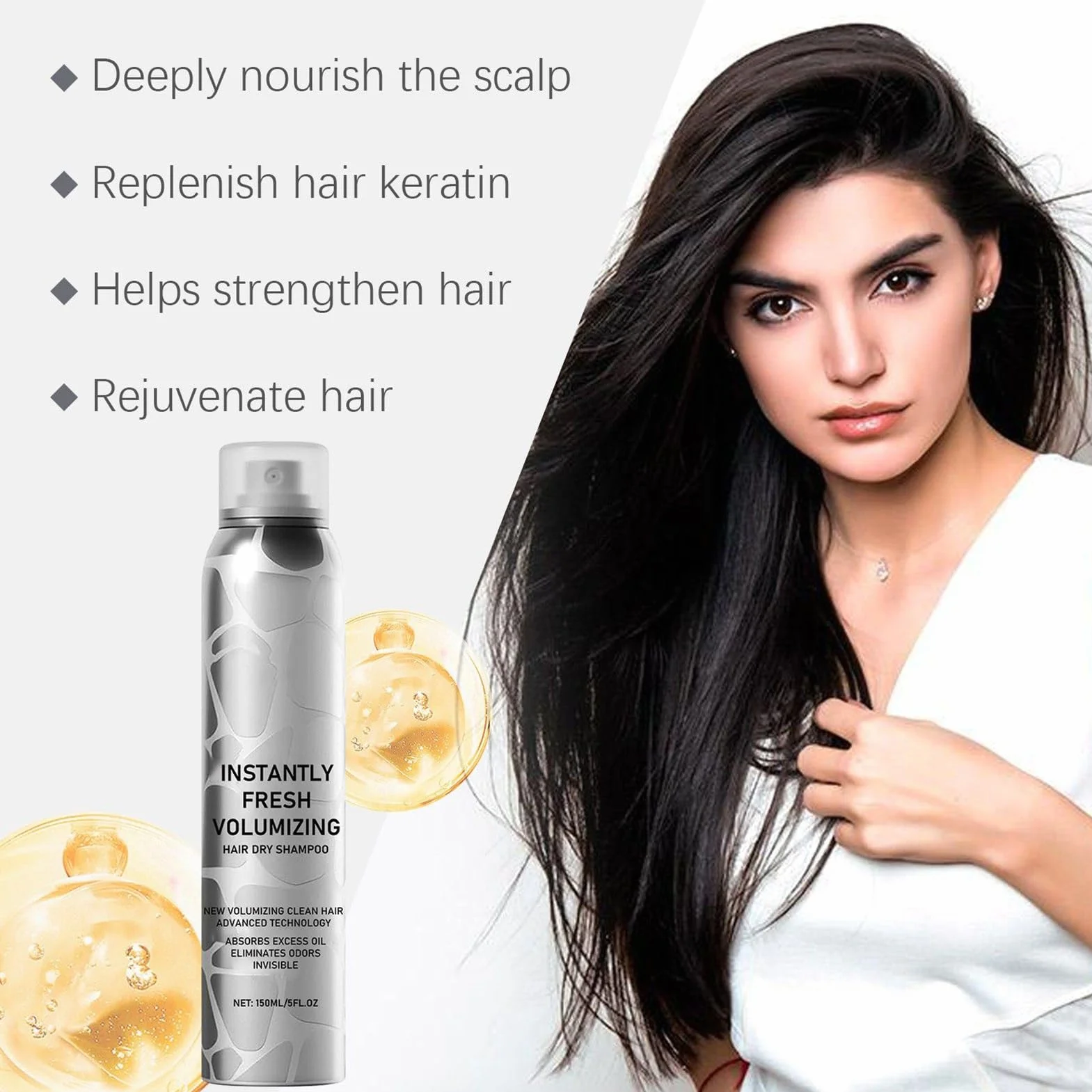 F-resh natychmiastowy szampon zwi?kszaj?cy obj?to??, bez sp?ukiwania, szampon podró?ny, suchy szampon, niet?usty, mi?kki, zwi?kszaj?cy wilgo?, 150 ml, na pla??, na kemping