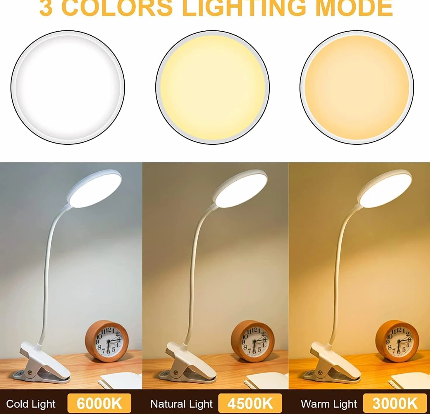 Lampa zaciskowa do łóżka, 360°, elastyczna lampka do czytania, zacisk 3 poziomy jasności, 3 temperatury barwowe, ściemniana lampa na łóżko ze sterowaniem dotykowym, ładowanie baterii przez USB, ochrona oczu, 20 diod LED, lampa zaciskowa na łóżko, lampa bi