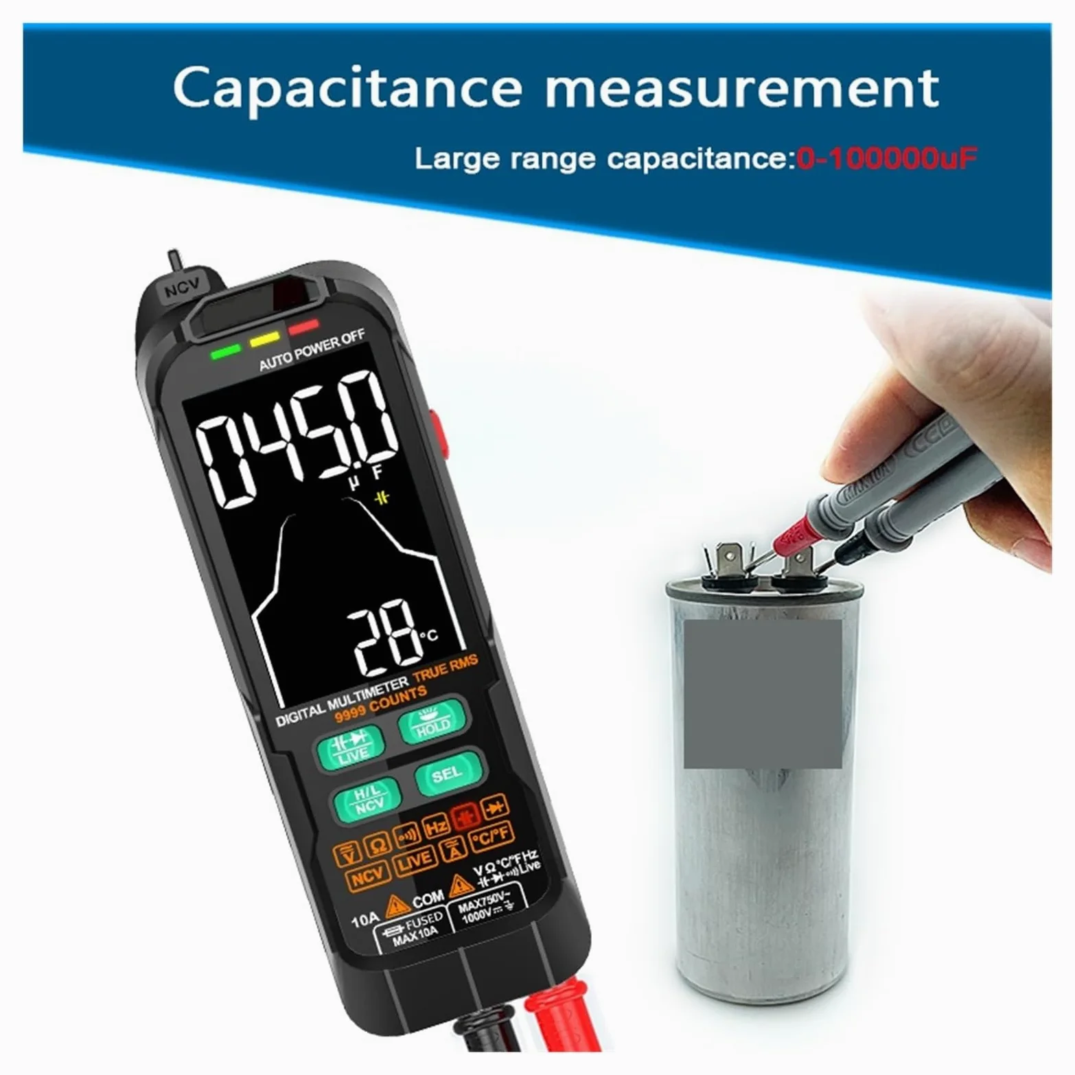 Inteligentny Multimetr Cyfrowy Mini Automotive Profesjonalny Tester True RMS NCV AC DC Tester Napięcia Przenośny Miernik Elektryczny Dokładny Pomiar(128B PRO)