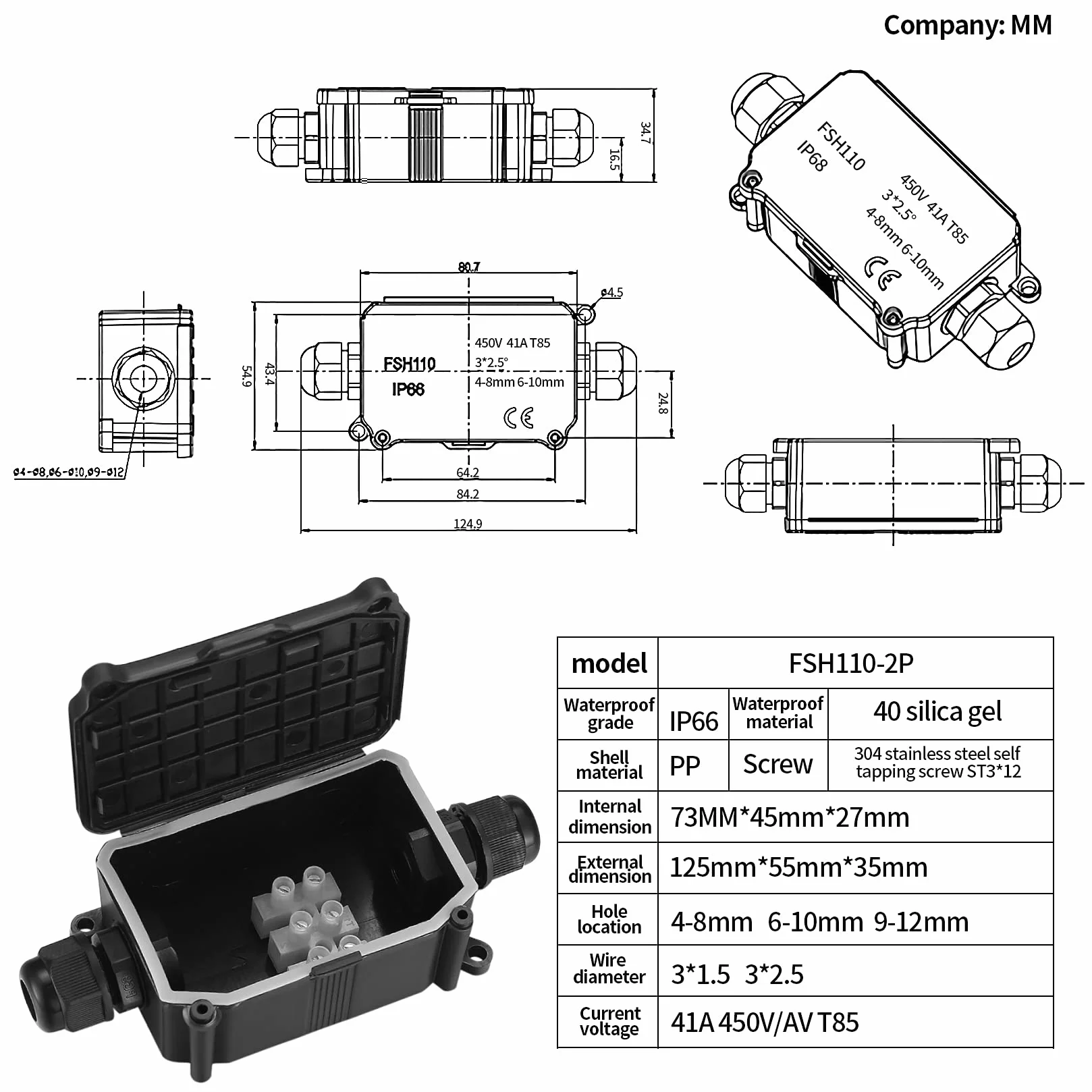 4 Szt. Puszka łączeniowa IP66 Wodoodporna, 2-Drogowy Konektor Kabel Zewnętrzne, Czarny Przedłużacz Złącze Puszka z PG9 wkrętami dla Φ3mm-8mm & Φ6mm-10mm Kable