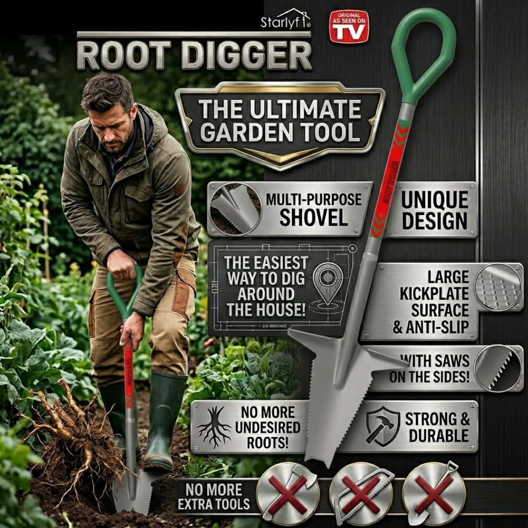 STARLYF Root Digger, nowa profesjonalna łopata do korzeni i trudnych prac, nowy model, piły szlifowane po bokach do głębi ziemi (5 w 1 - odłączana)
