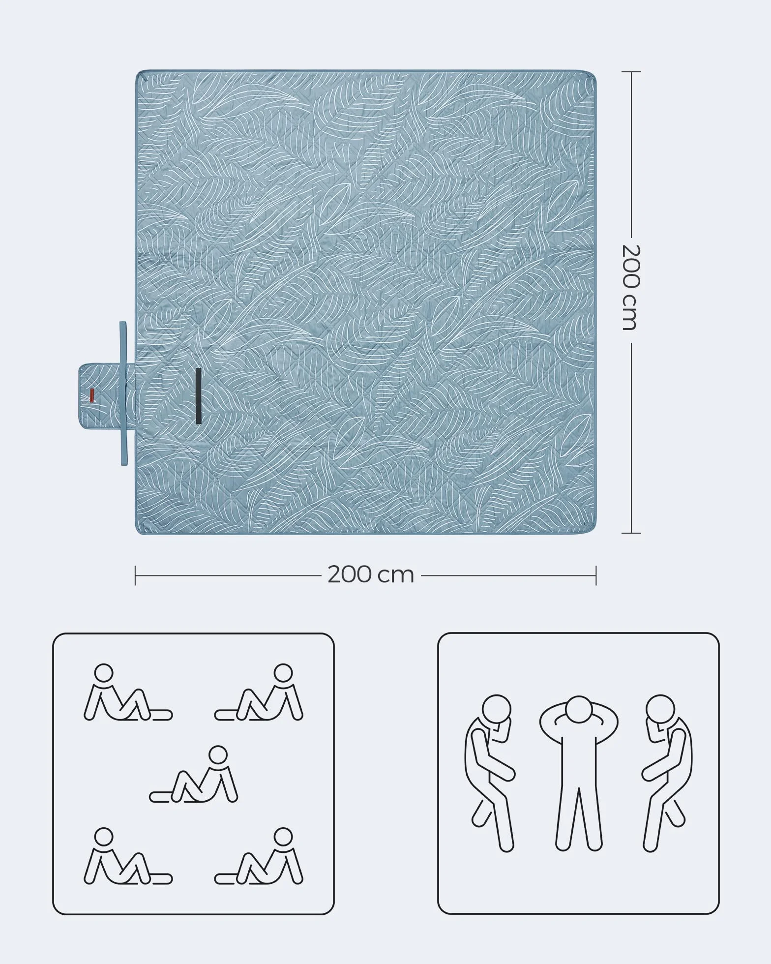 SONGMICS Koc piknikowy 200 x 200 cm wodoodporny składany niebieski