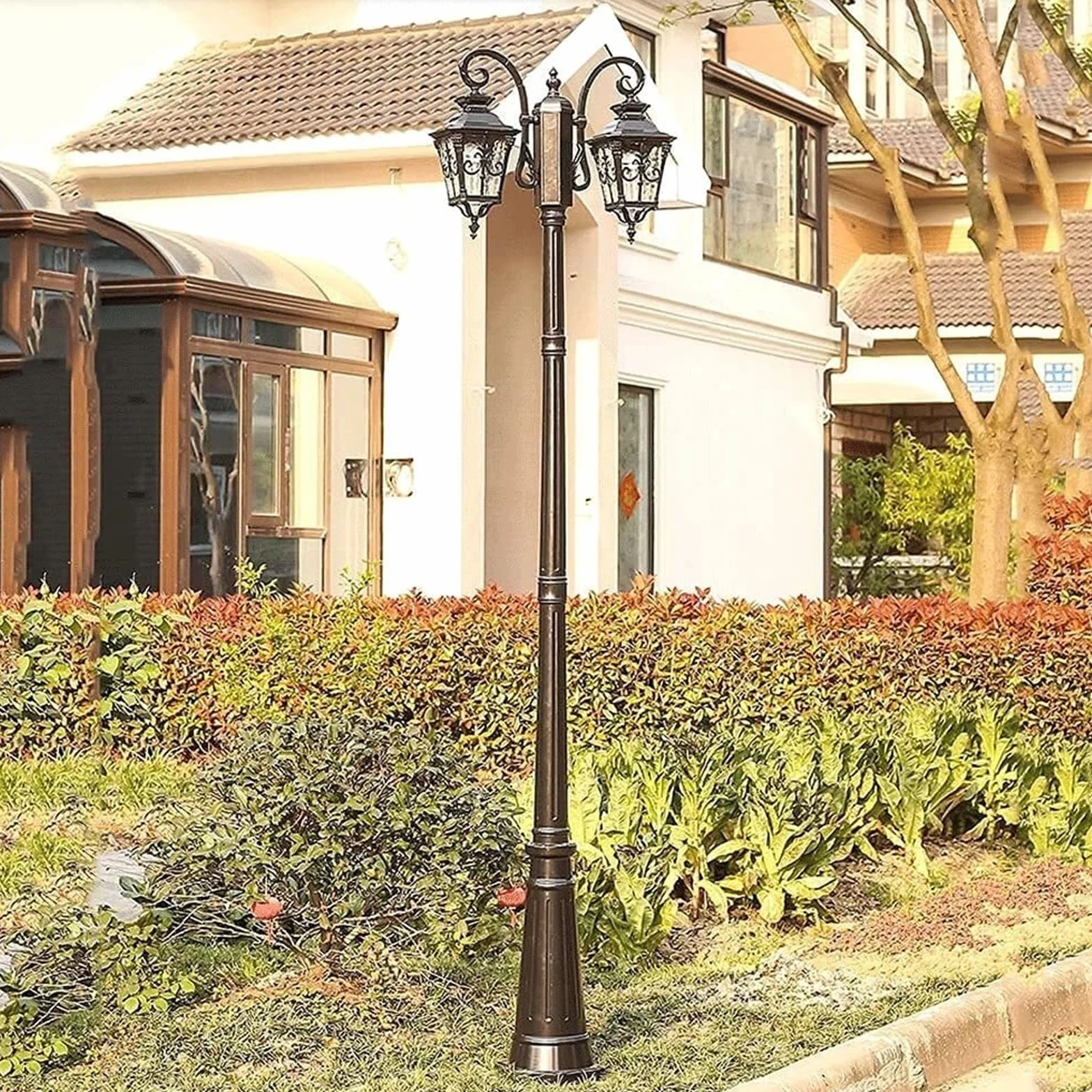 Lampy Solarne Na Słupku, Zewnętrzne Lampy Ogrodowe, 2-Punktowe, Wiktoriańskie, Zewnętrzne, Vintage, Uliczne, Amerykańskie, Wille Mieszkalne, Krajobraz, Zewnętrzny, W,Black