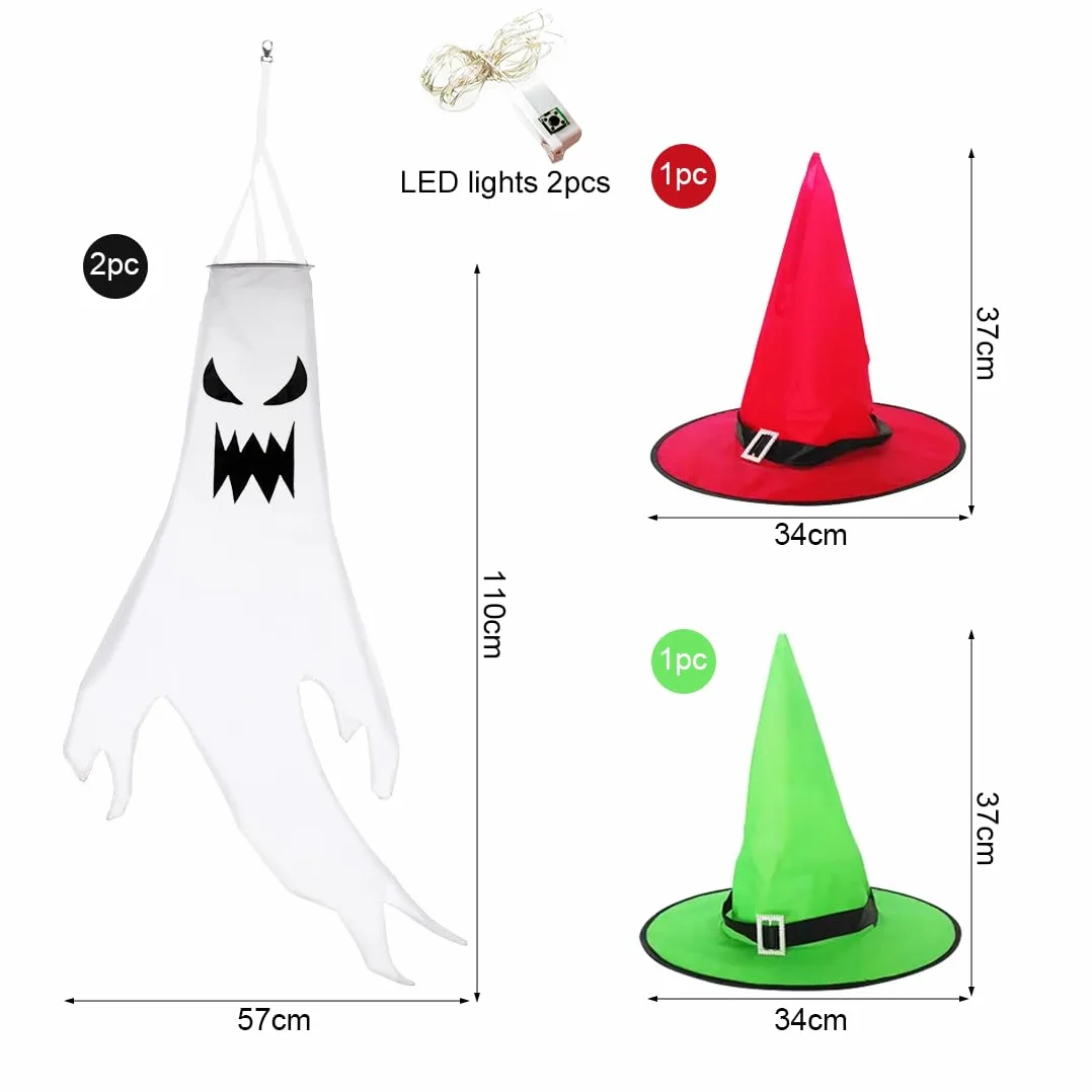 Dekoracje Halloween - Duch z Diodami LED, Wiszące Ozdoby na Zewnątrz, Impreza, Ogród, Patio, Trawnik (Czerwony+Zielony)