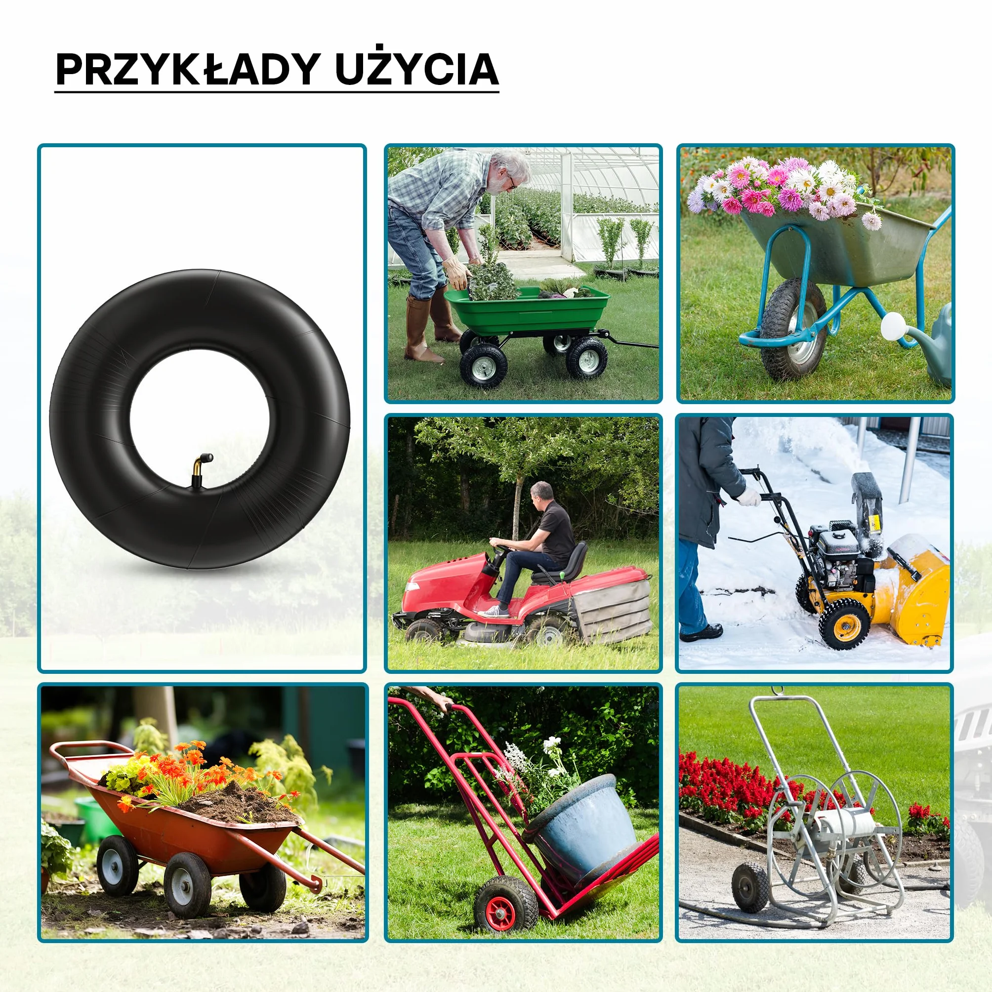 Dętka do opon kosiarki do trawy 13 x 5,00 – 8 z zaworem kątowym, przykrywką opony, dętka do opon traktora