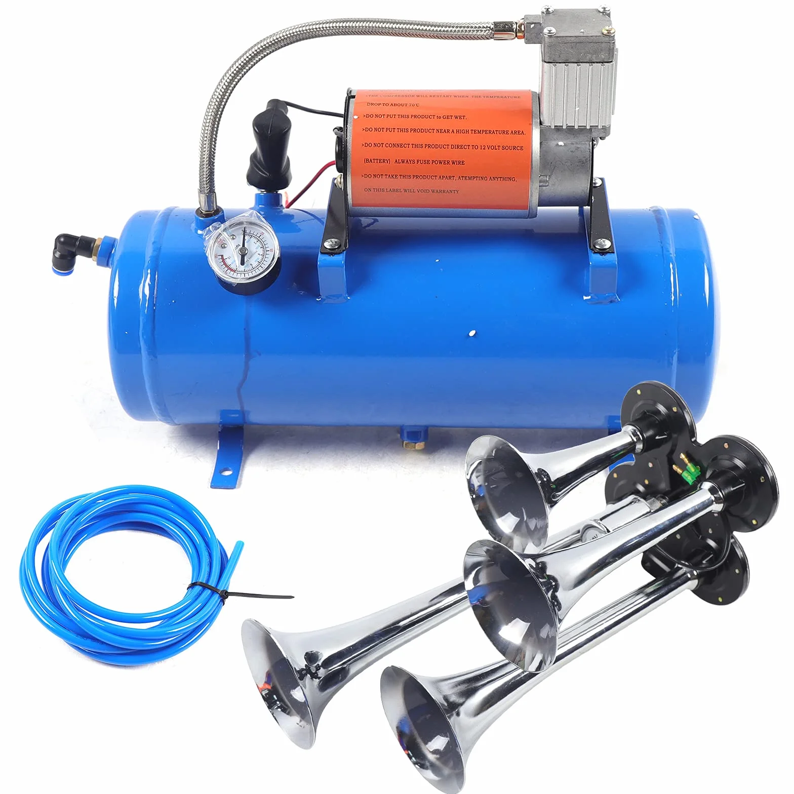 Sprężarka powietrza, zestaw 6 l, kompresor sprężonego powietrza, 150 psi, 12 V, 6 l, 4 trąbki