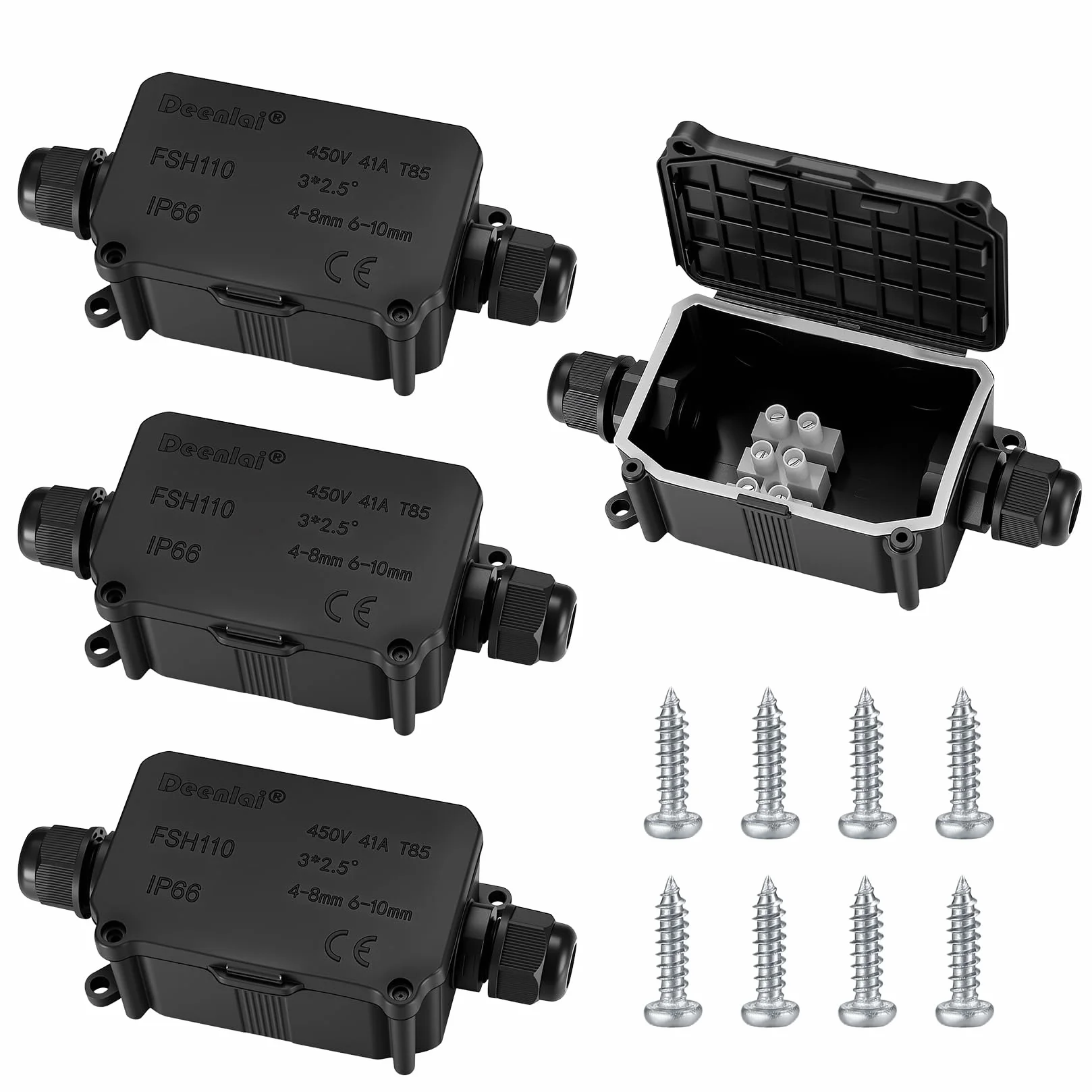 4 Szt. Puszka łączeniowa IP66 Wodoodporna, 2-Drogowy Konektor Kabel Zewnętrzne, Czarny Przedłużacz Złącze Puszka z PG9 wkrętami dla Φ3mm-8mm & Φ6mm-10mm Kable
