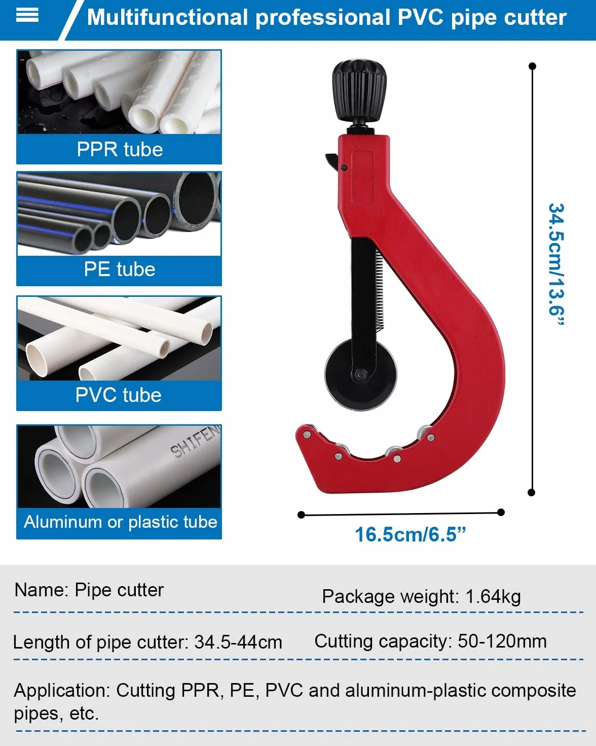 Obcinak do rur z tworzywa sztucznego do 50-120 mm PVC PPR PE, regulowane narzędzie do cięcia rur do twardego plastiku, idealny do rur PPR i PE, łatwa obsługa