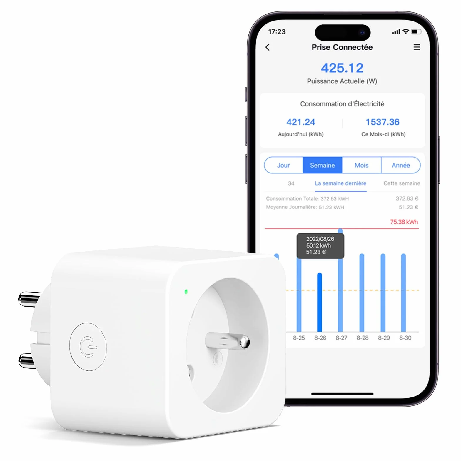 Meross Gniazdo inteligentne (typ E), 16 A gniazdko WiFi kompatybilne z Alexa i Google Home, inteligentne gniazdko elektryczne ze sterowaniem głosowym, zdalnym sterowaniem i konfiguracją Bluetooth