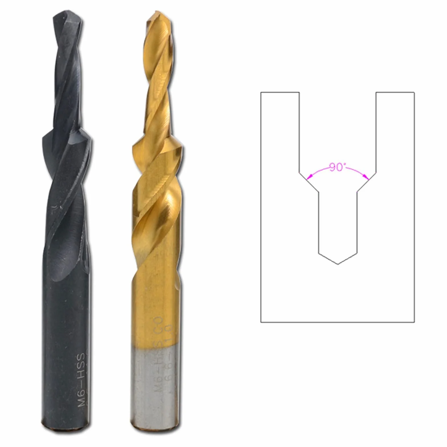 1PC HSS pogłębiacz wiertło stopniowe powlekane/czarne śruby z łbem wpuszczanym wiertło 90/180 do miedzi aluminium M3-M12 (kolor: tytanowa powłoka, rozmiar: M8 (180 stopni))