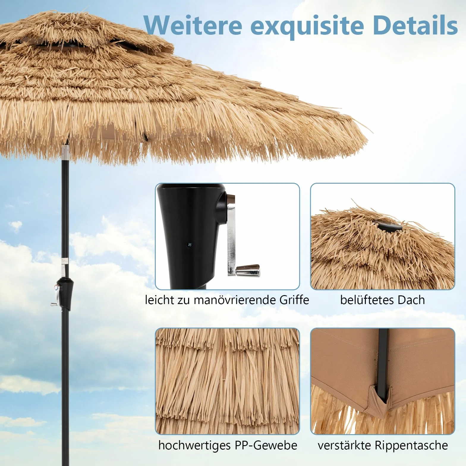 COSTWAY Hawaii parasol przeciwsłoneczny 270/300 cm ze słomy podwójnym dachem na taras ogród