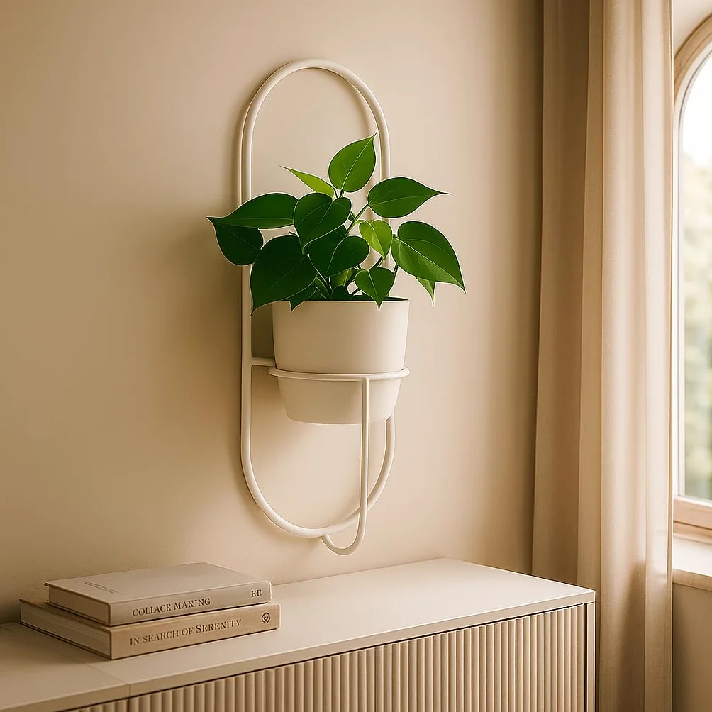 Naścienna Półka na Rośliny - Wiszący Stojak na Kwiaty - Wykonany z Metalu - Nowoczesny Dekor Ścienny do Salonu, Pokoju Nastolatka, Sypialni, Kuchni - 18x21x50cm - PIANO Biały