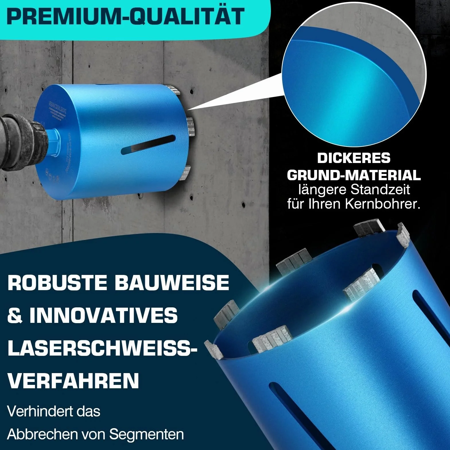 M22 diamentowe wiertło rdzeniowe do wiertarki rdzeniowej z turbo, w zestawie SDS-Max, Ø 162 mm, długość całkowita 200 mm, wiertło do puszek na mokro i na sucho wiertło do puszek diamentowe koronka