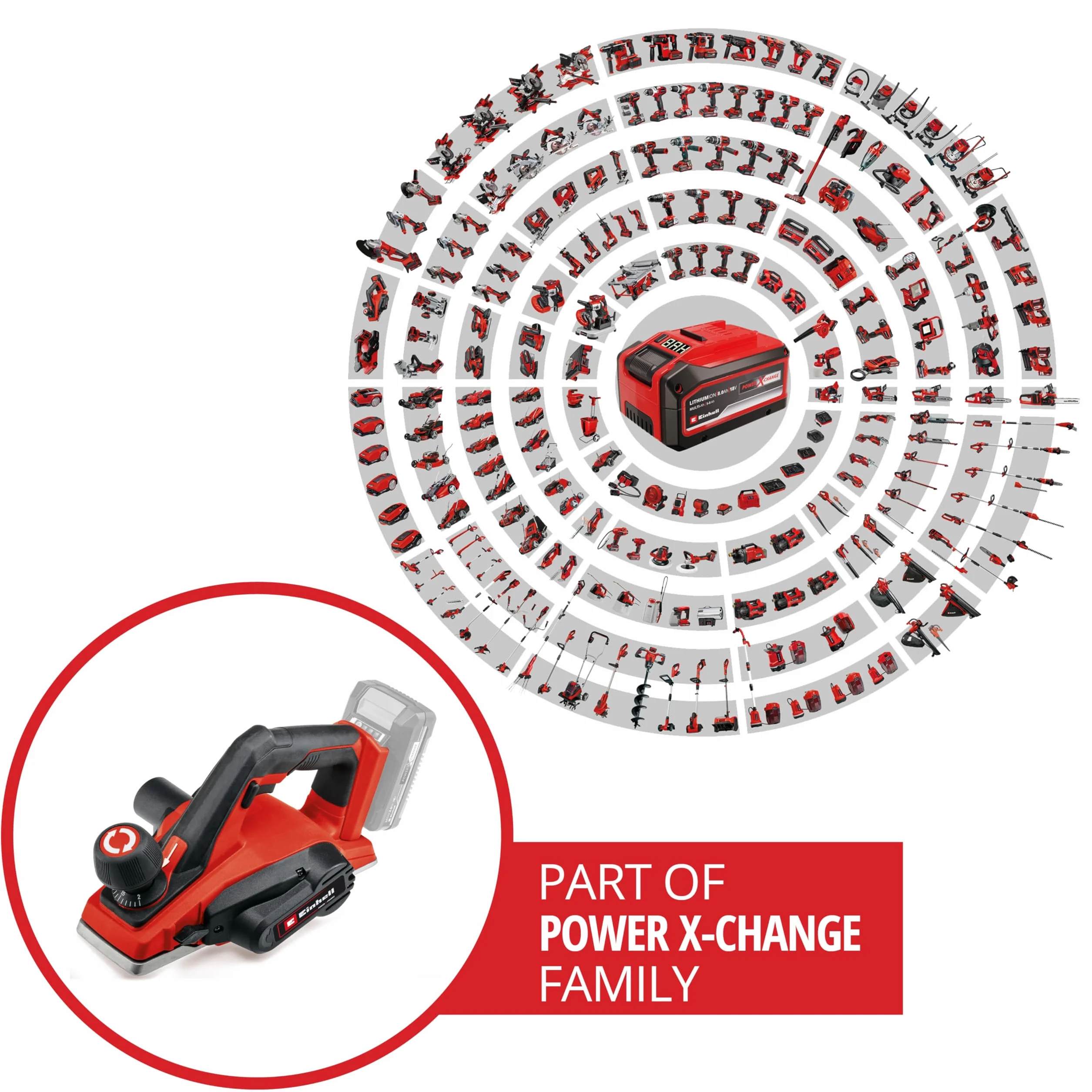 Einhell Strug akumulatorowy TE-PL 18/82 Li-Solo Power X-Change (18 V, Li-ion, szerokość struga 82 mm, głębokość skrawania do 2 mm, automatyczna stopka parkująca, bez akumulatora i ładowarki)
