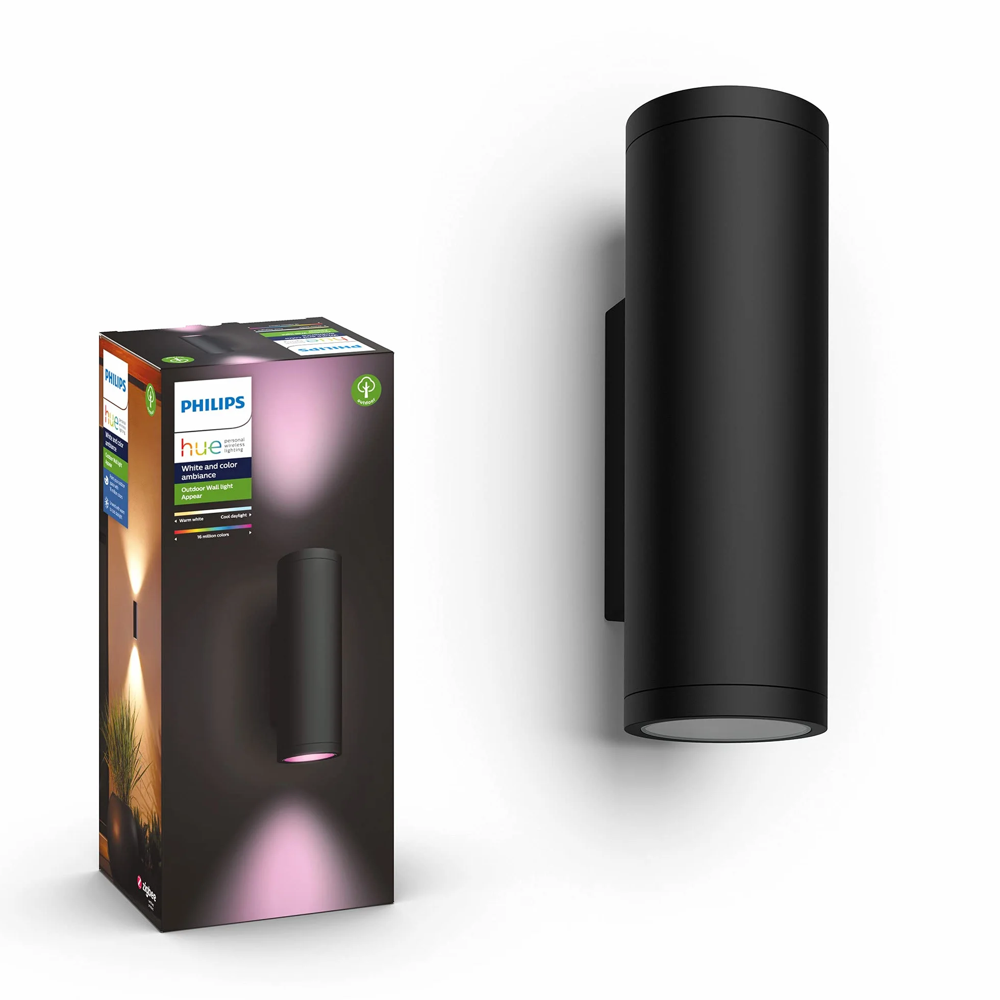 Philips Hue Appear Colour Smart LED Zewnętrzny Kinkiet Ścienny (1szt.), Kinkiet Zewnętrzny z Paletą 16 mln Kolorów i Możliwością Ściemniania Sterowany Aplikacją