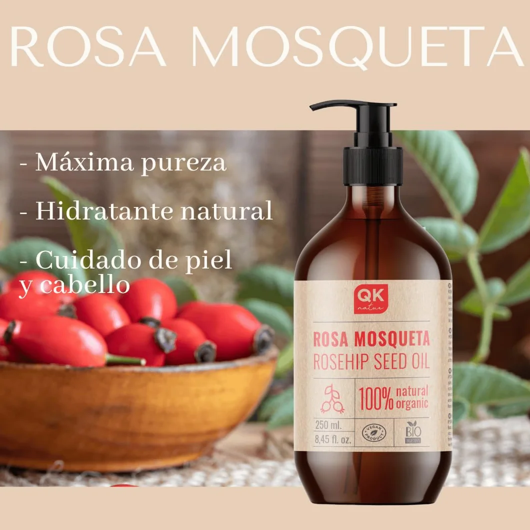 Olej z dzikiej róży, 100% czysty organiczny wegański - 250 ml - na blizny i rozstępy - Przeciwzmarszczkowy, przeciwstarzeniowy - BIO - Tłoczony na zimno