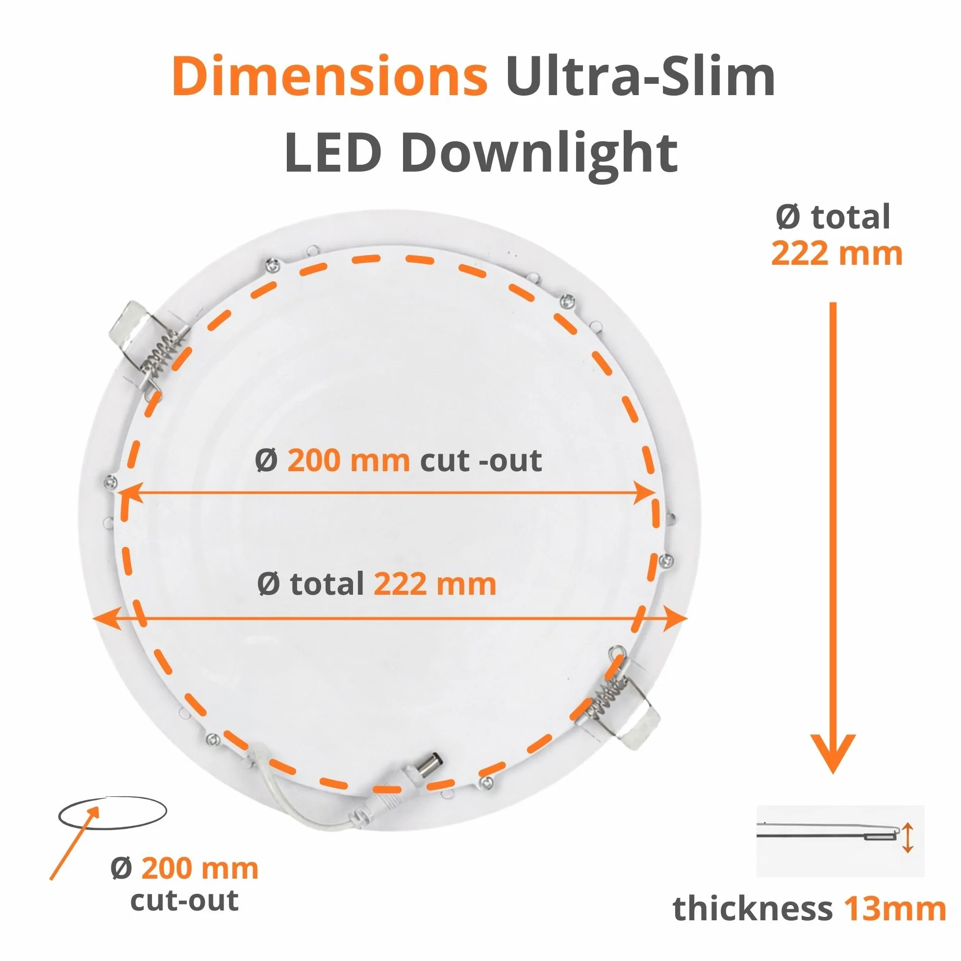 Jandei - Zestaw 5 lamp LED do zabudowy, 18 W, 1440 Lumenów, Okrągły Kształt, Otwór,ontażowy Ø 200 - Ø 205 mm, Ekstra płaskie 13 mm Głębokości (Ciepła Biel 3000K)
