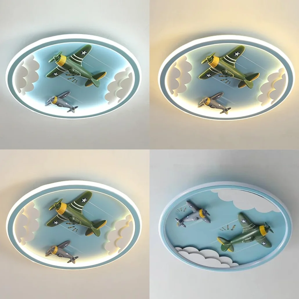 Lampa Sufitowa LED Samolot dla Dzieci Ściemnialna z Pilotem Okrągła Niebieska 50cm