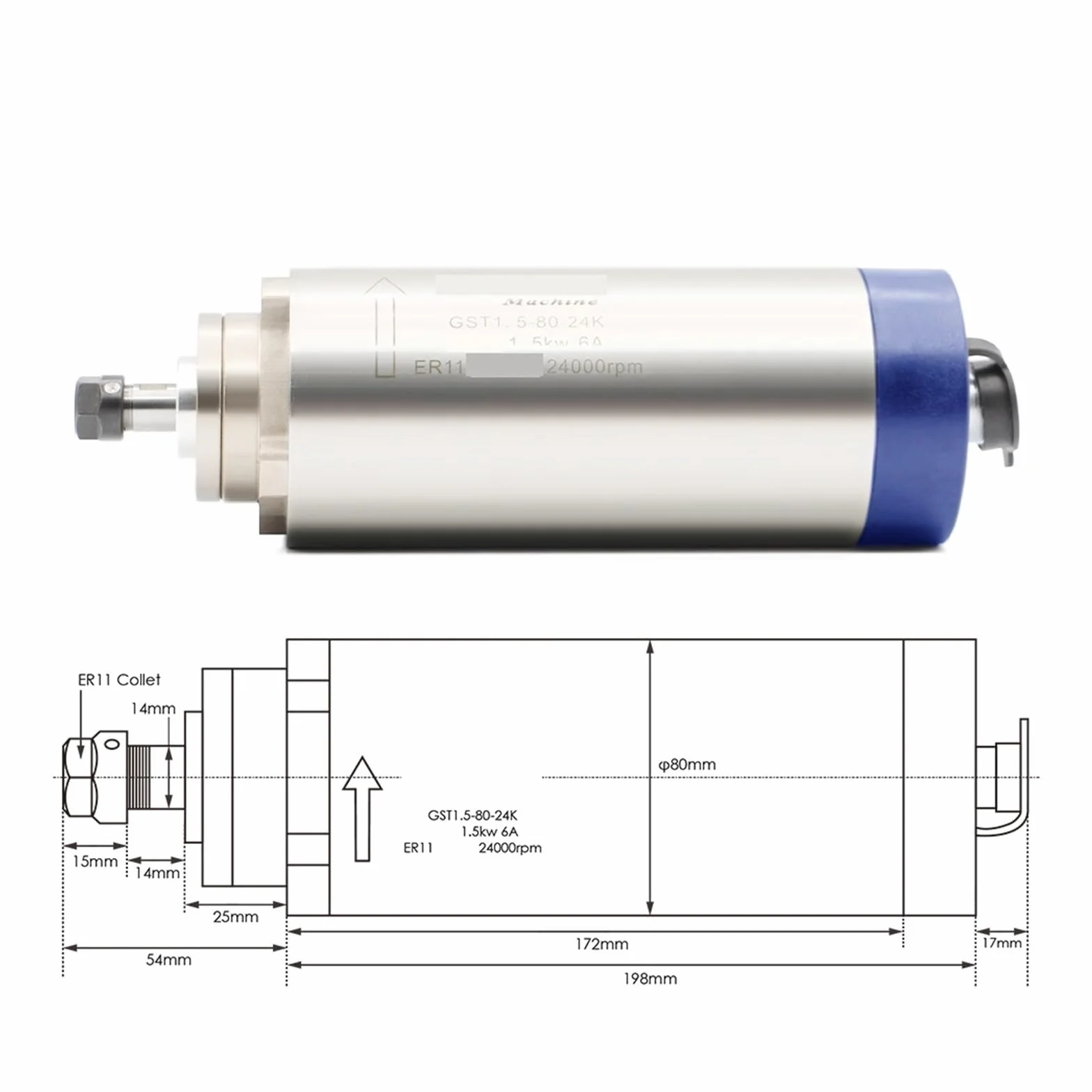 CNC Do Obróbki Drewna 1,5 KW ER11 80 Mm Silnik Wrzecionowy Chłodzony Powietrzem 4 Szt. Łożyska 24000 Obr./min Wysoce Zoptymalizowany