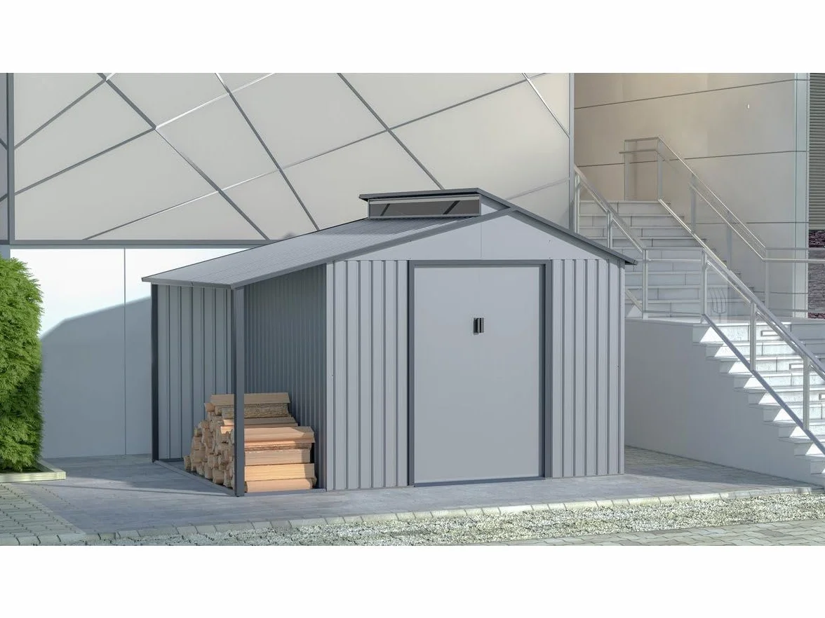Szopa ogrodowa Madras metalowa z pergolą 9.12 m² 355 x 257 x 237 cm szara