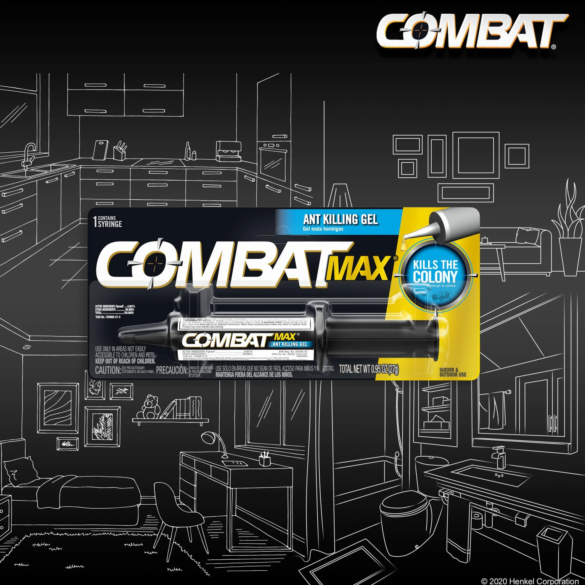 Combat 10023400973061 Żel do zabijania mrówek wewnątrz i na zewnątrz, 27 gramów.